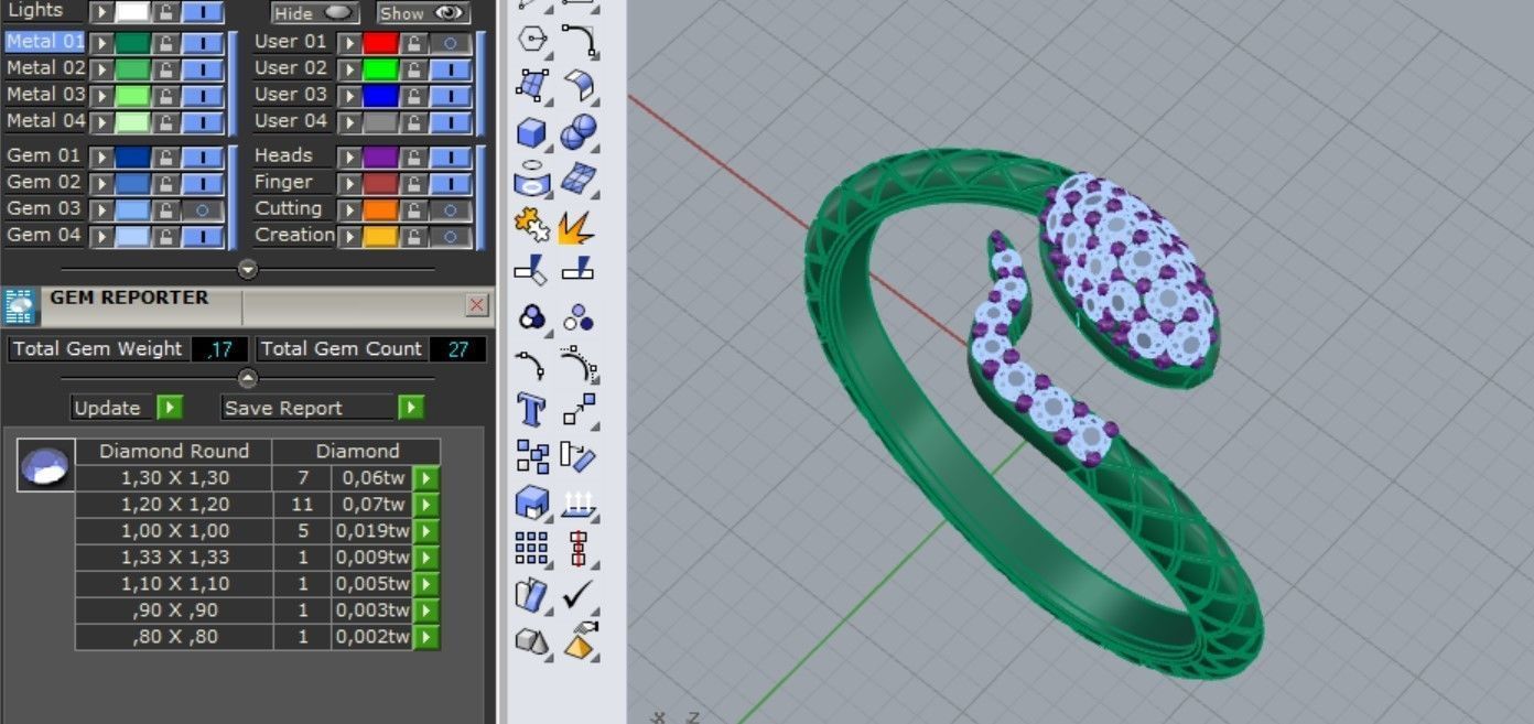 Snake ring diamond emerald 3D print model_3