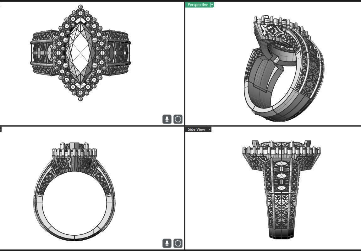 Marquise Elaborate looking engagement ring 3D print model_1