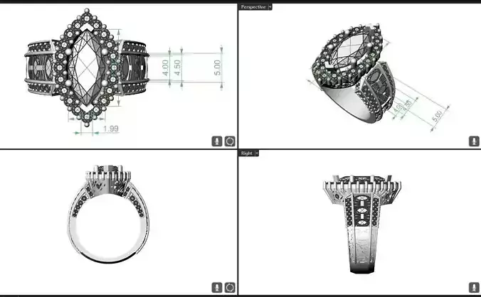 Marquise Elaborate looking engagement ring 3D print model