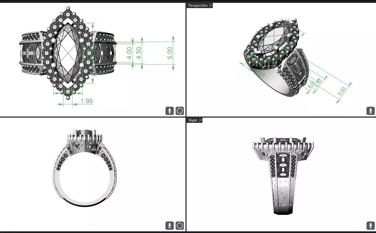 Marquise Elaborate looking engagement ring 3D print model_0