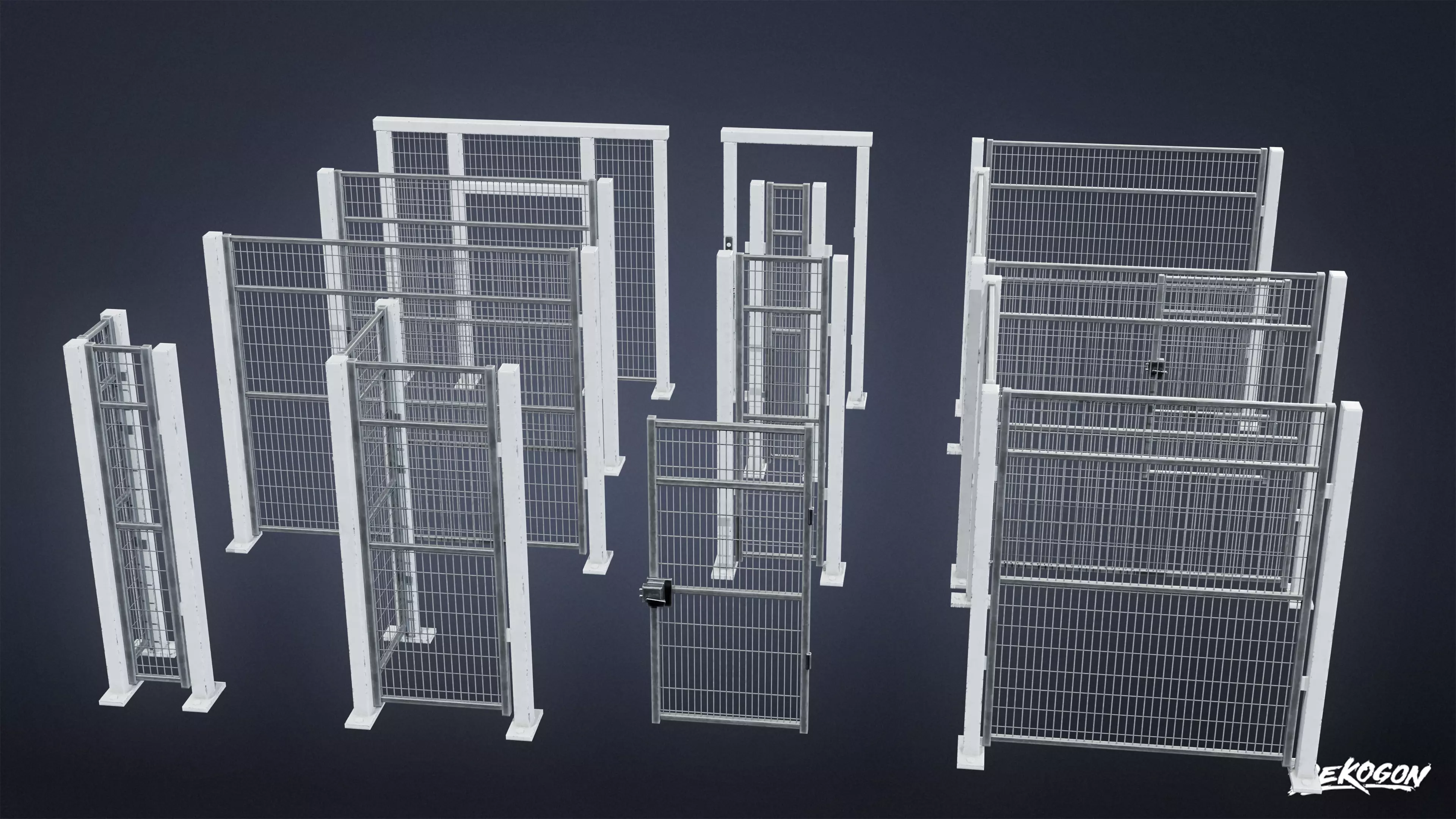 INDUSTRIAL - Fence Set 01 - LOW POLY Low-poly 3D model_0