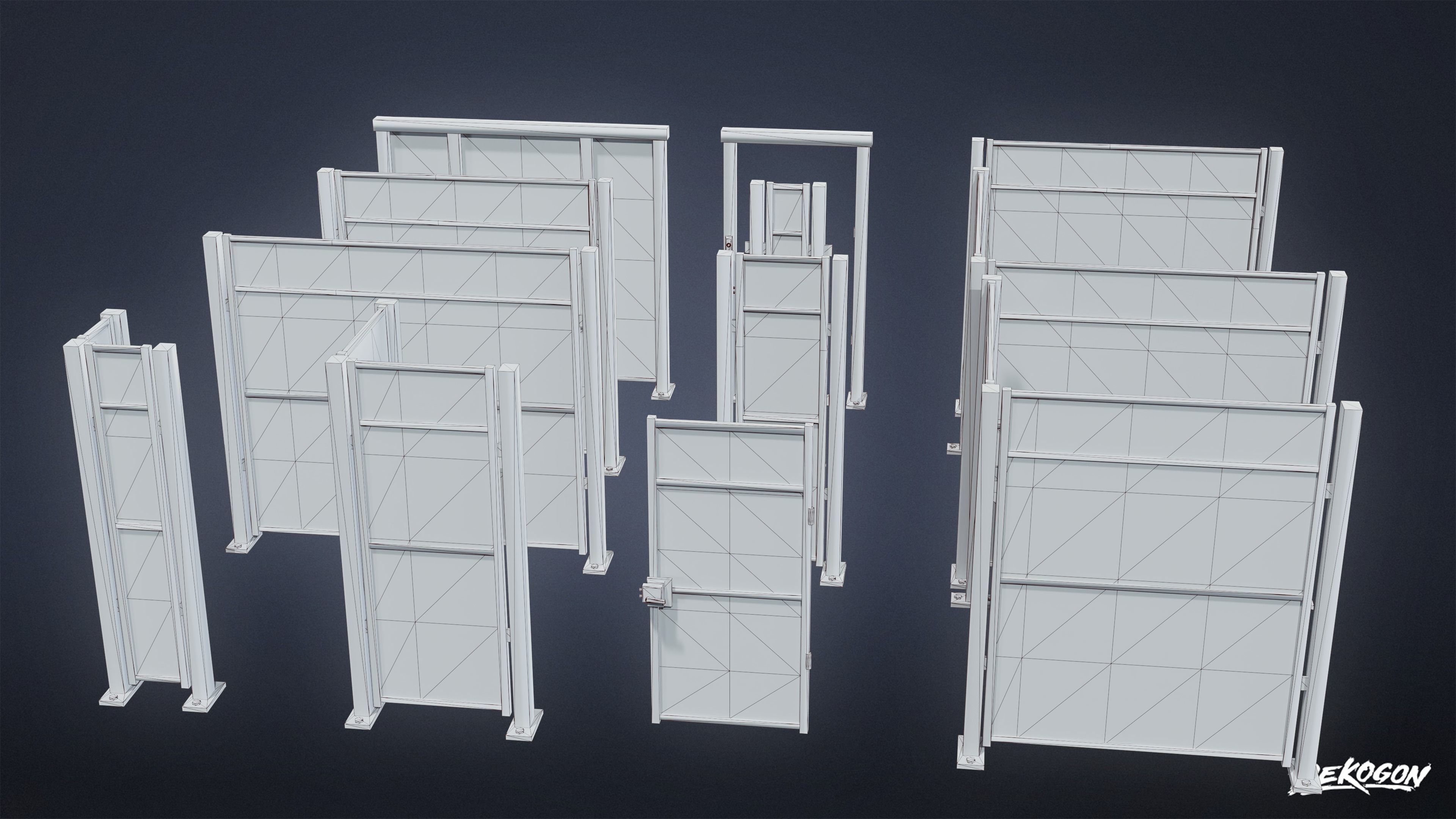 INDUSTRIAL - Fence Set 01 - LOW POLY Low-poly 3D model_1