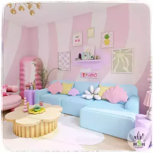 Pastel Living Room Blender Scene