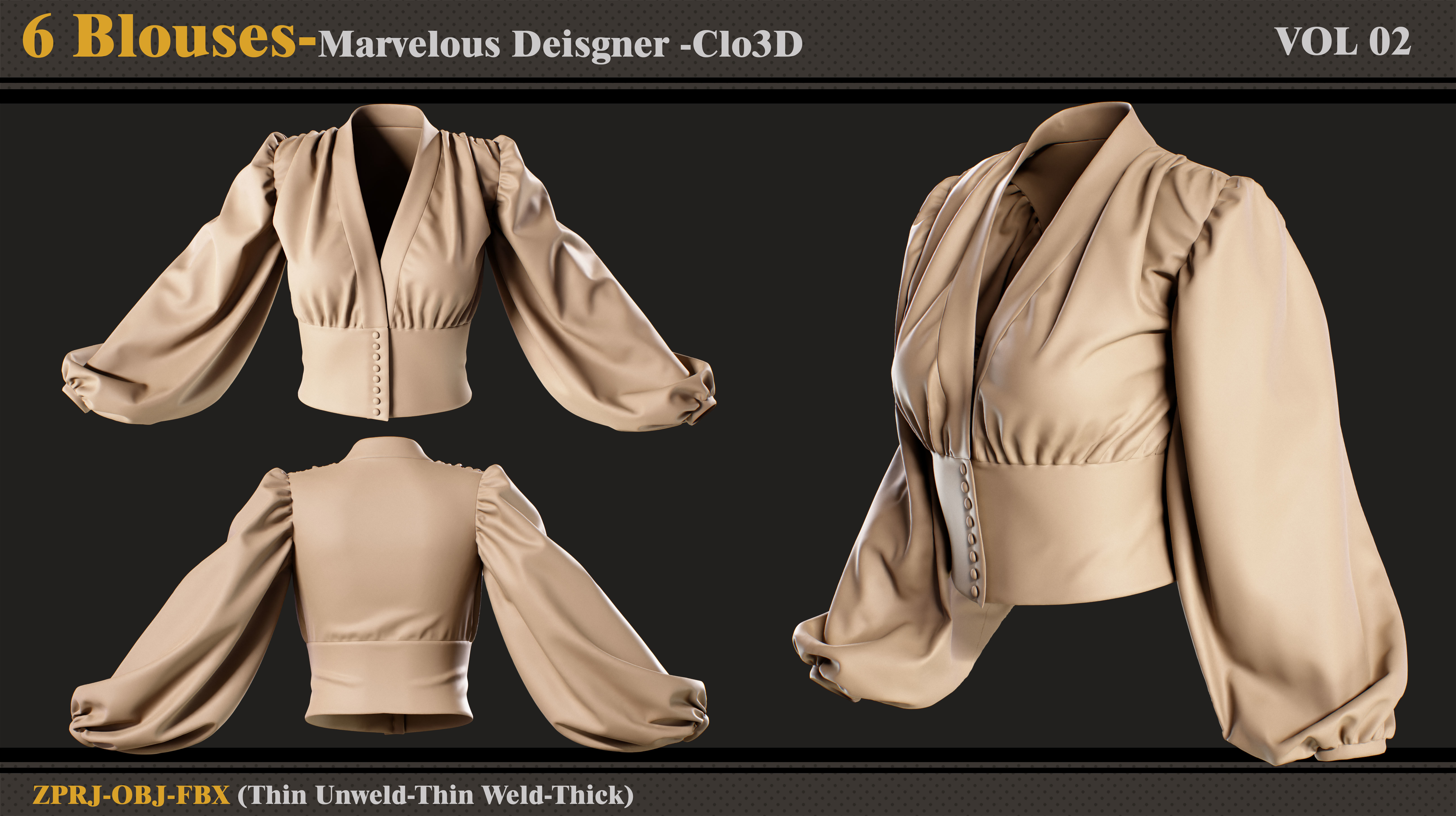6 Blouses -MD-Clo3D -ZPRJ- FBX-OBJ 3D model_2