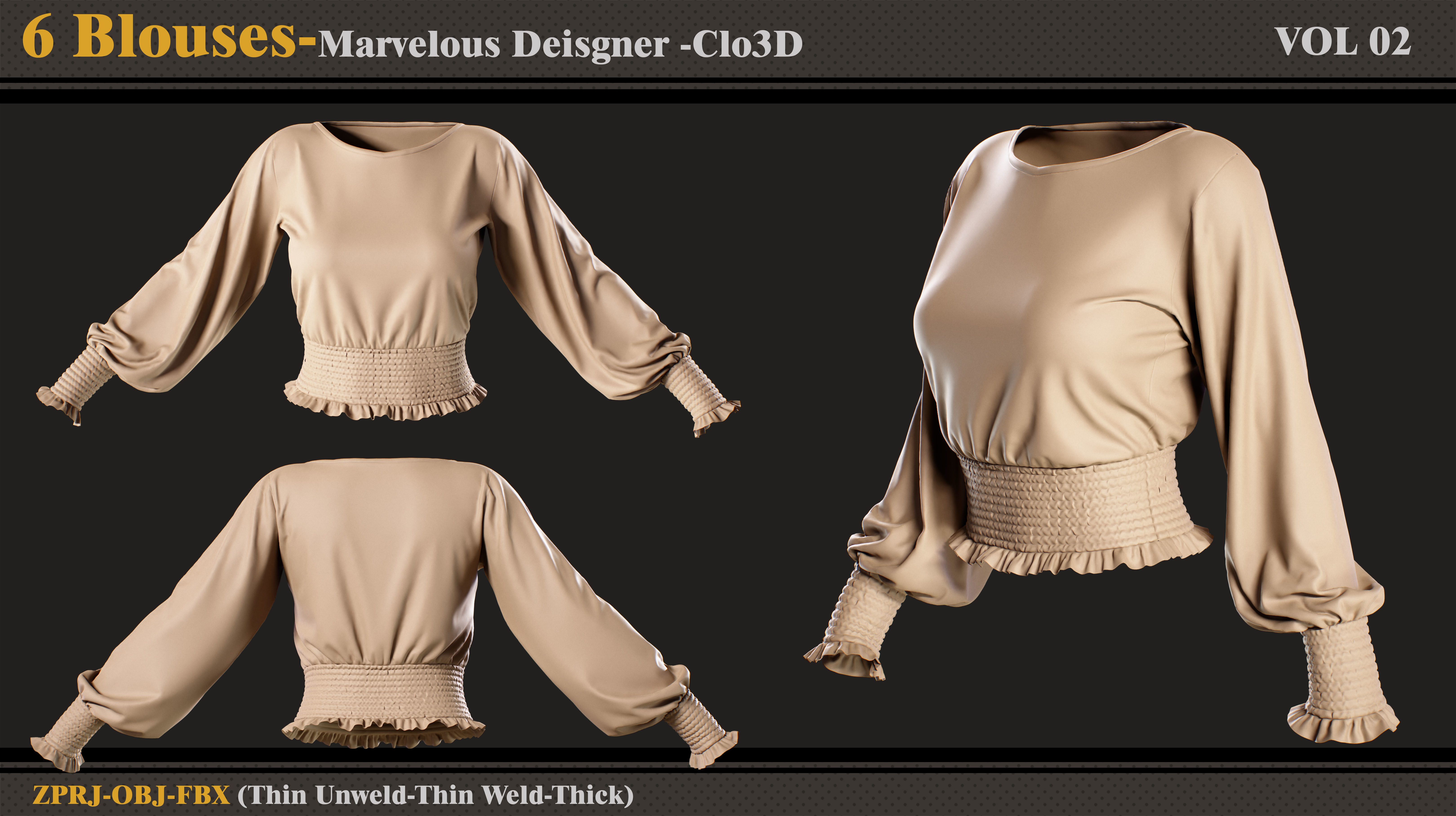 6 Blouses -MD-Clo3D -ZPRJ- FBX-OBJ 3D model_5