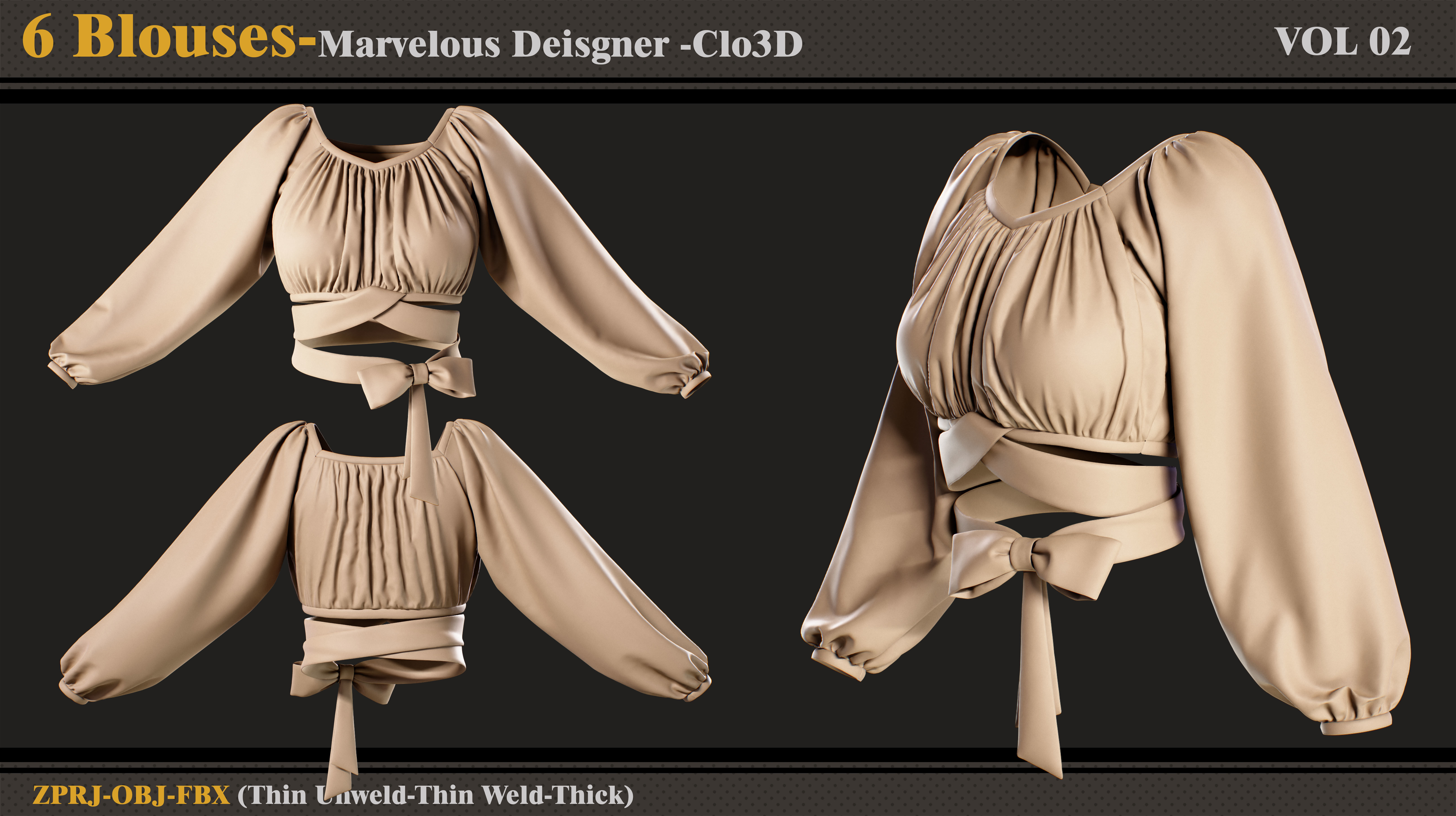 6 Blouses -MD-Clo3D -ZPRJ- FBX-OBJ 3D model_3