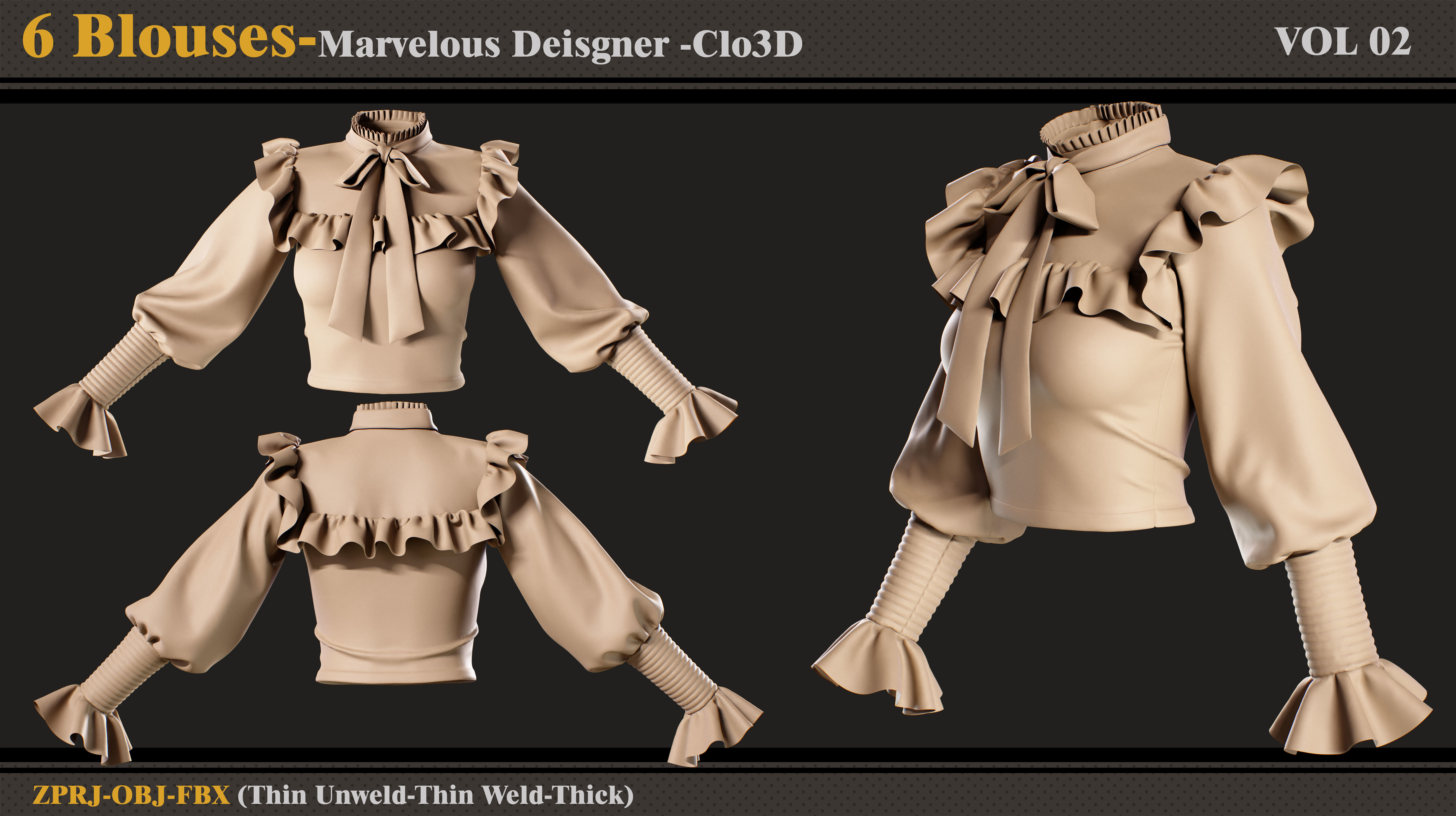 6 Blouses -MD-Clo3D -ZPRJ- FBX-OBJ 3D model_1
