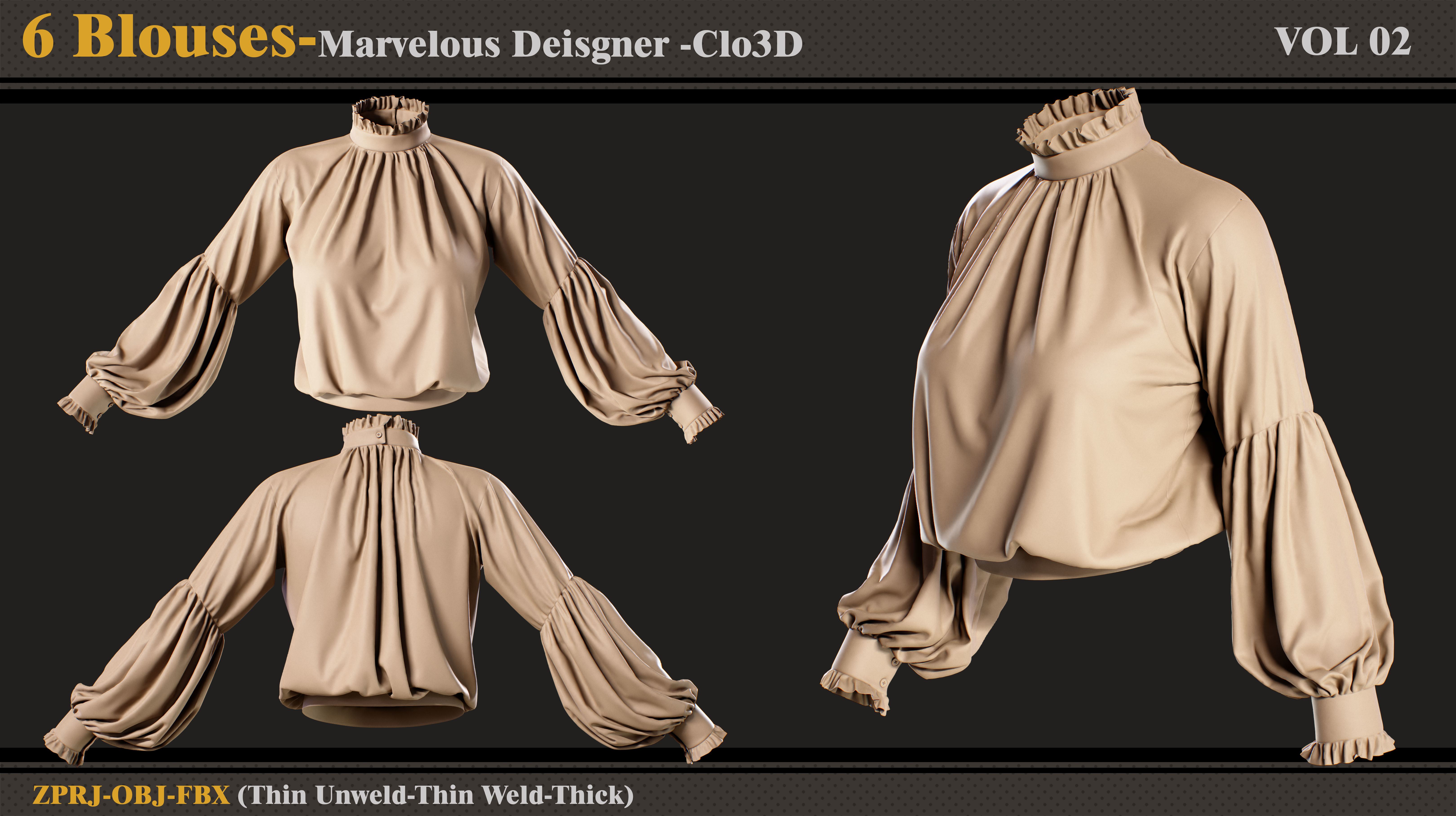 6 Blouses -MD-Clo3D -ZPRJ- FBX-OBJ 3D model_4