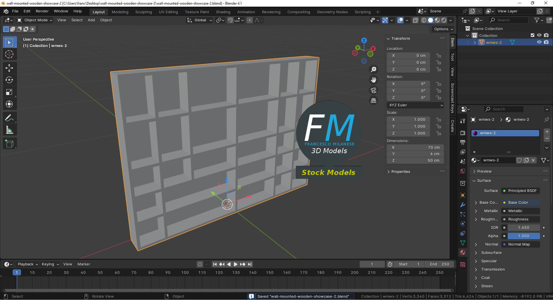 Wall mounted wooden showcase 2 3D model_9