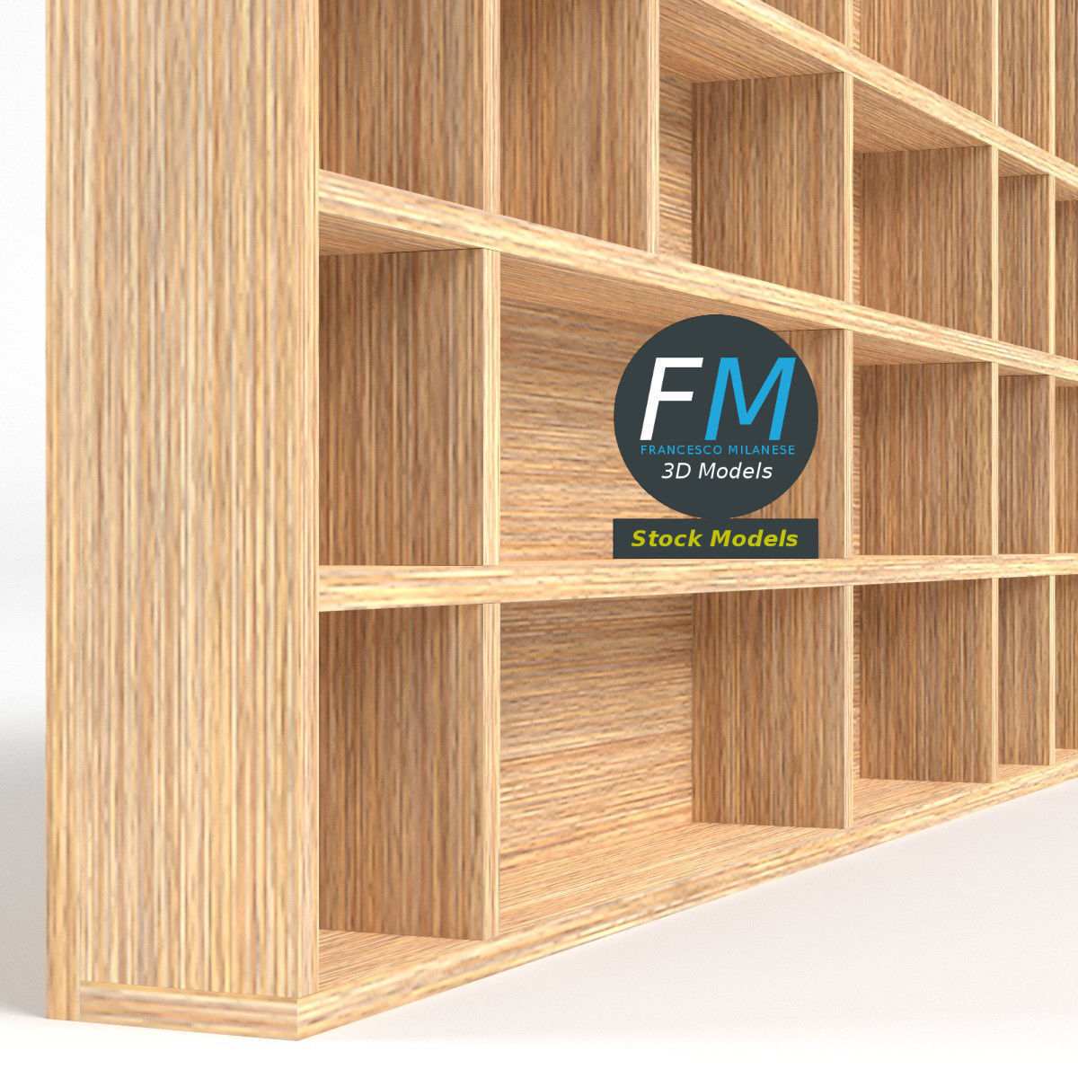 Wall mounted wooden showcase 2 3D model_4