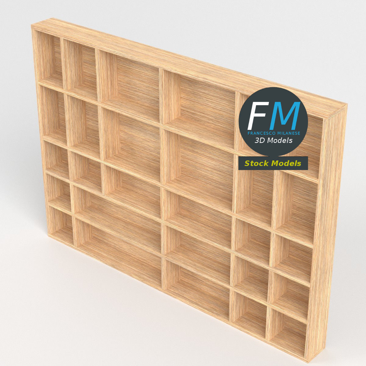 Wall mounted wooden showcase 2 3D model_2