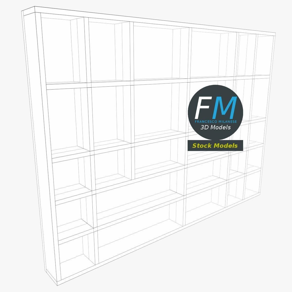 Wall mounted wooden showcase 2 3D model_7