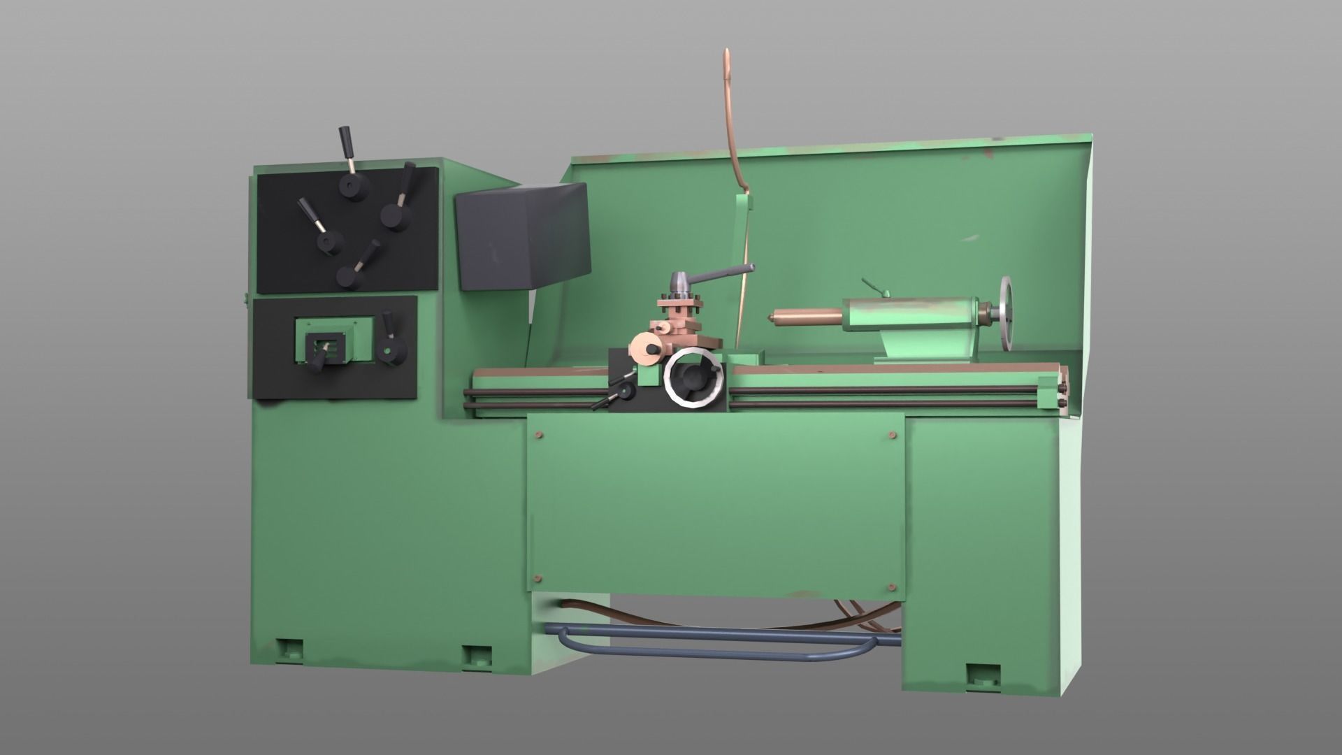 Lathe Machine Low-poly 3D model_4