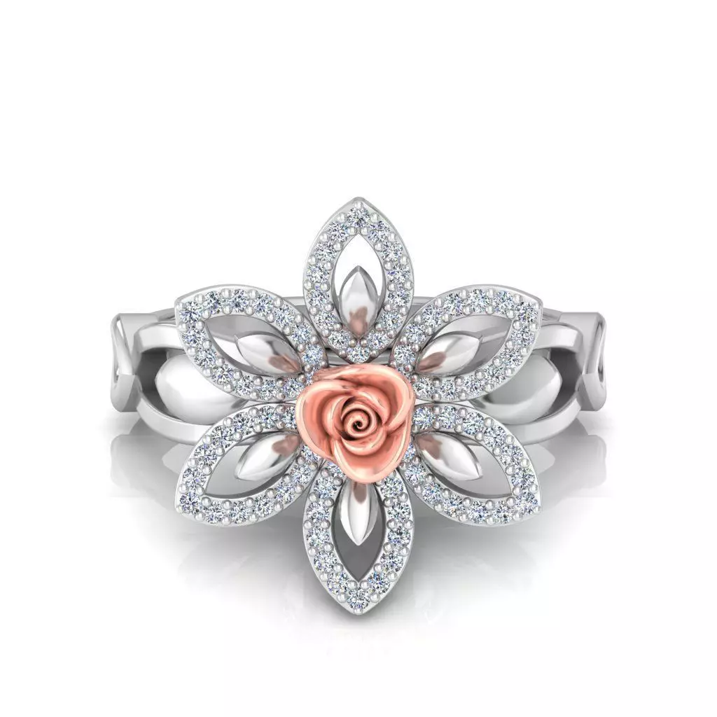 Collection 32 various diamond rose flower rings 3D print model