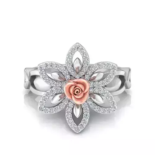Collection 32 various diamond rose flower rings