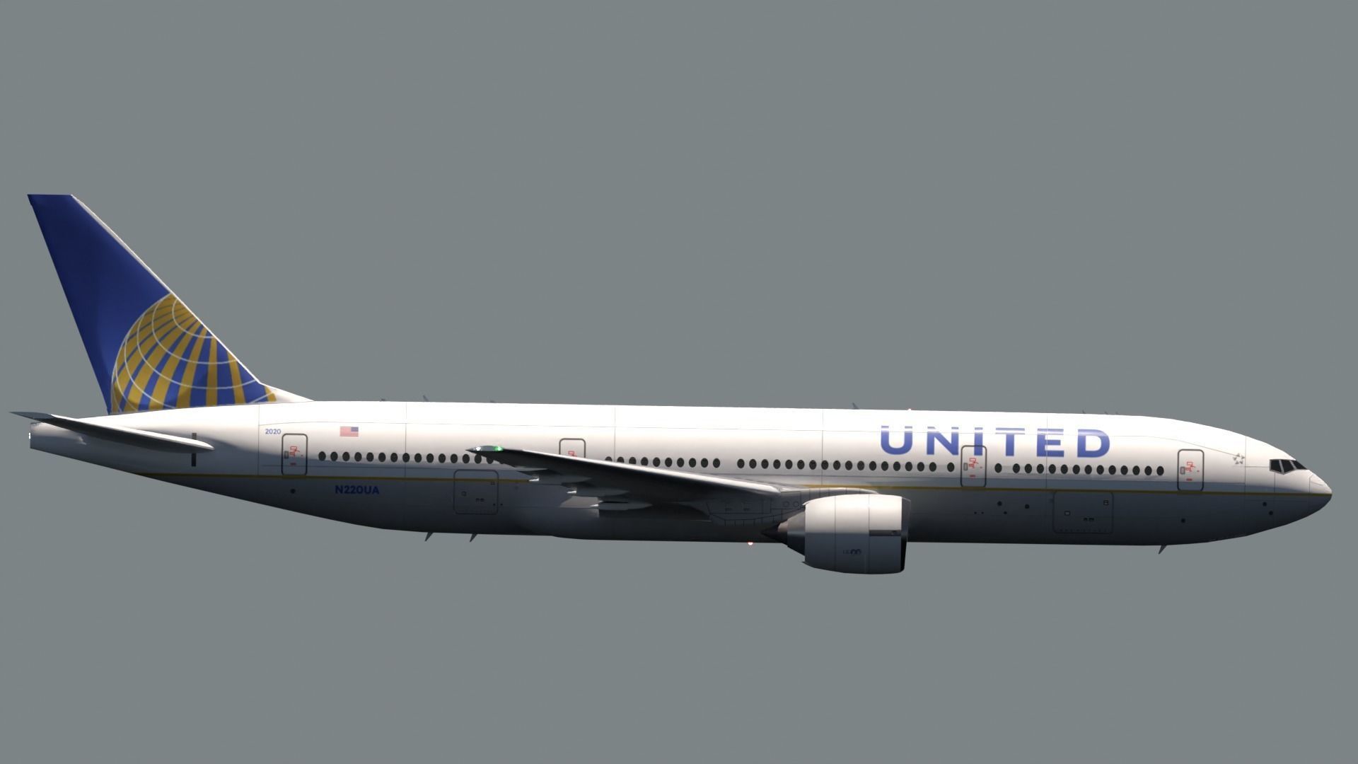 ANIMATED Boeing 777-200ER - United Airlines Livery 3D model_8