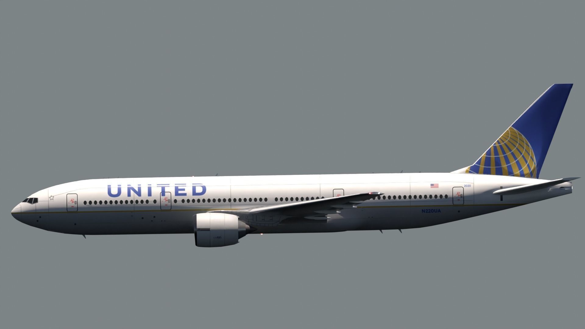 ANIMATED Boeing 777-200ER - United Airlines Livery 3D model_6