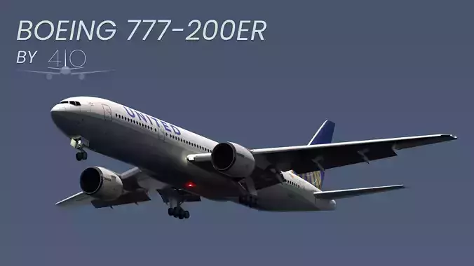 ANIMATED Boeing 777-200ER - United Airlines Livery 3D model