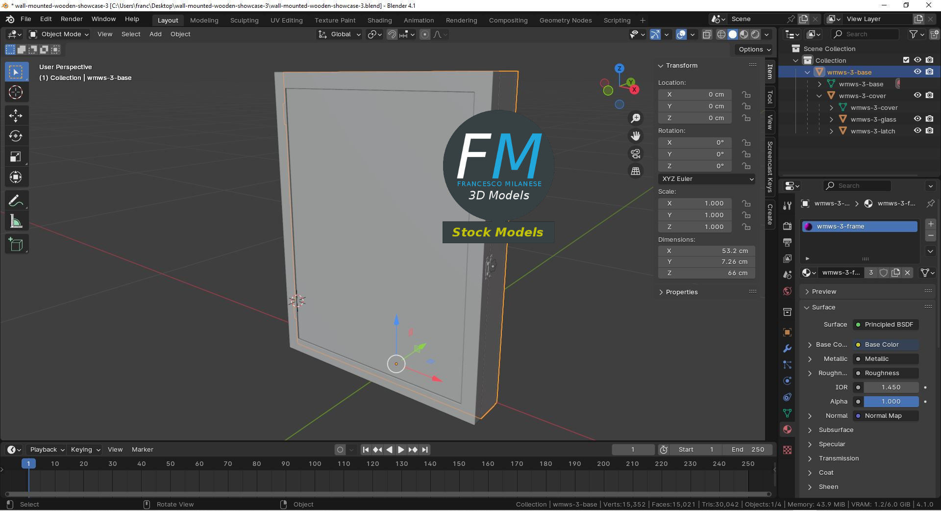 Wall mounted wooden showcase 3 3D model_9