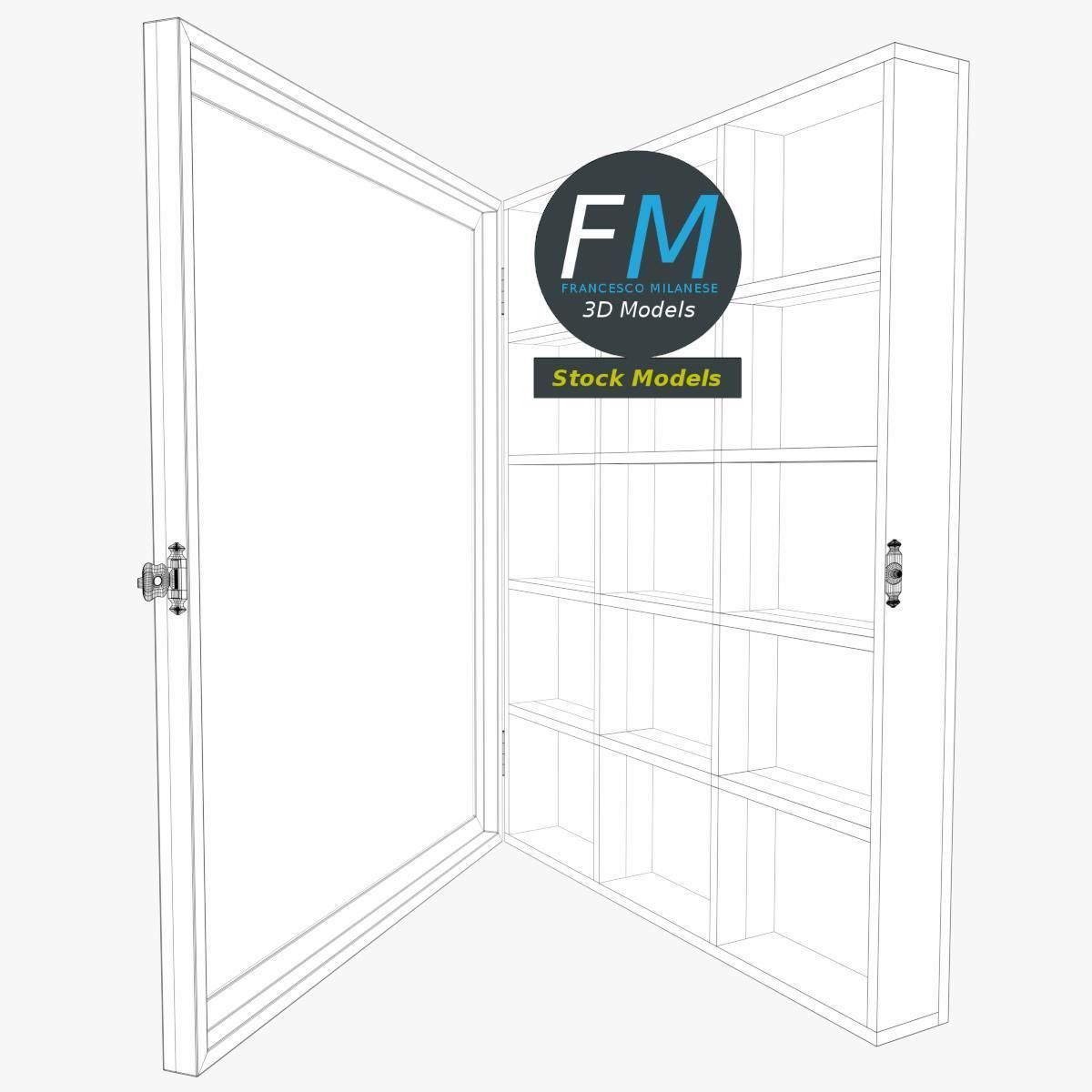 Wall mounted wooden showcase 3 3D model_8