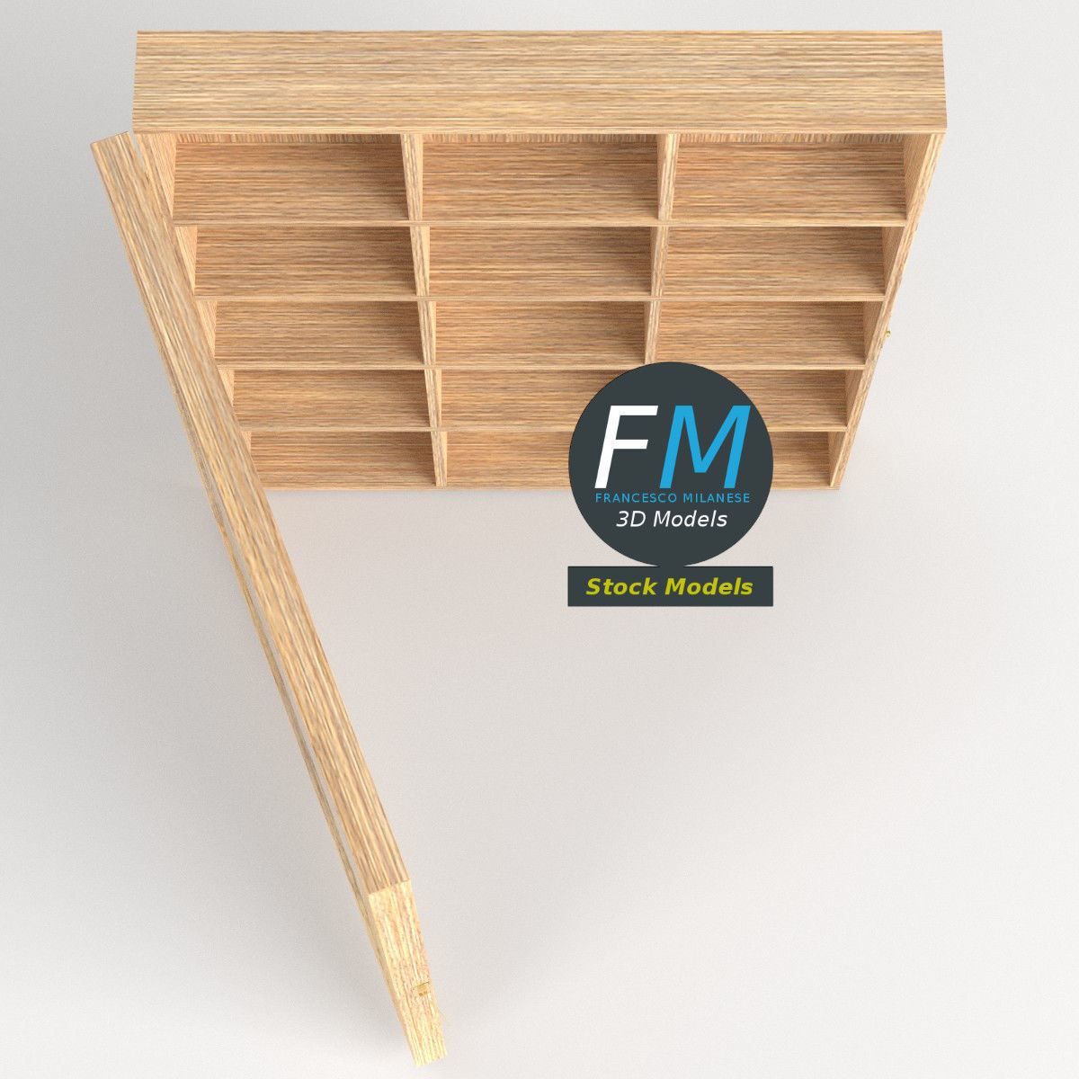 Wall mounted wooden showcase 3 3D model_6
