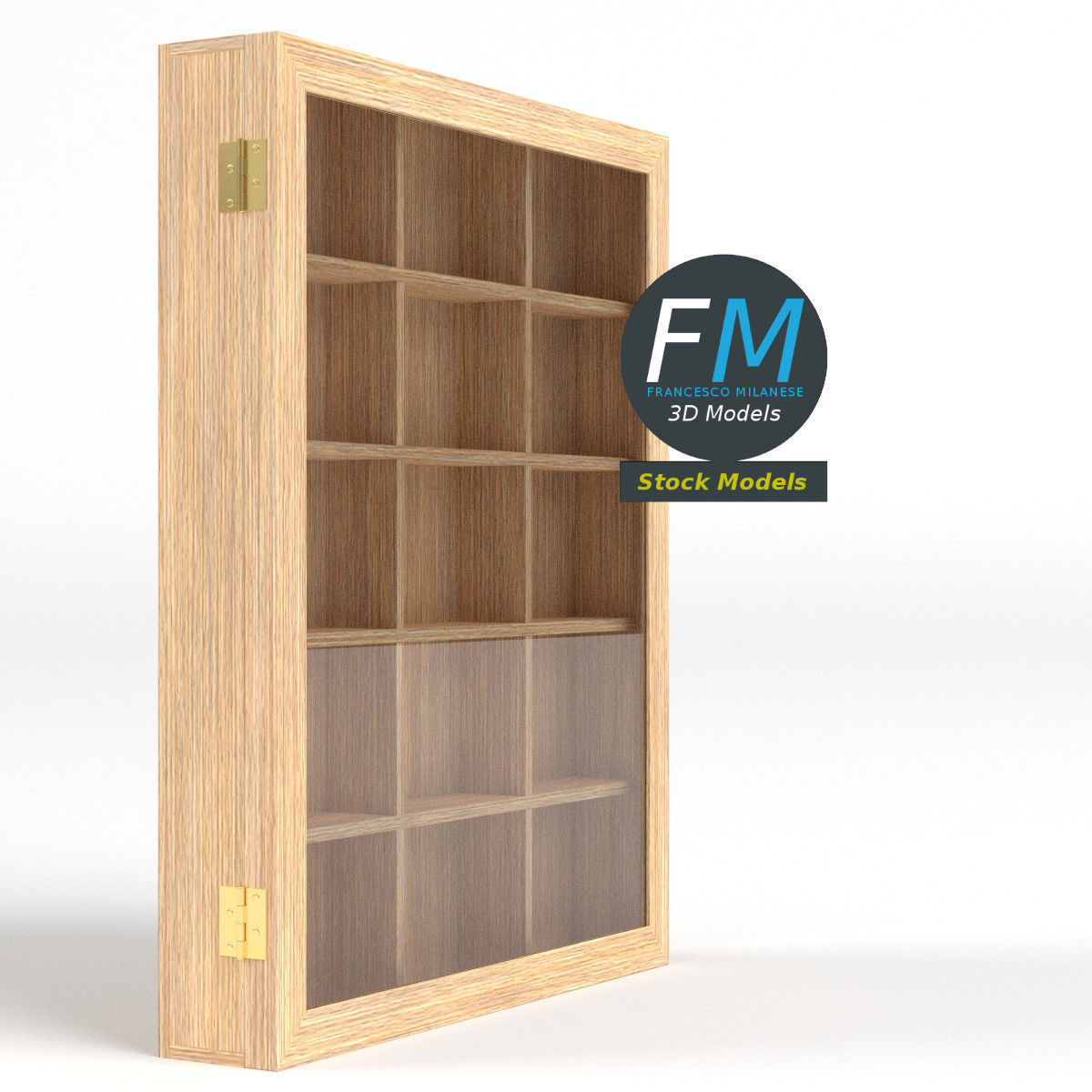 Wall mounted wooden showcase 3 3D model_4