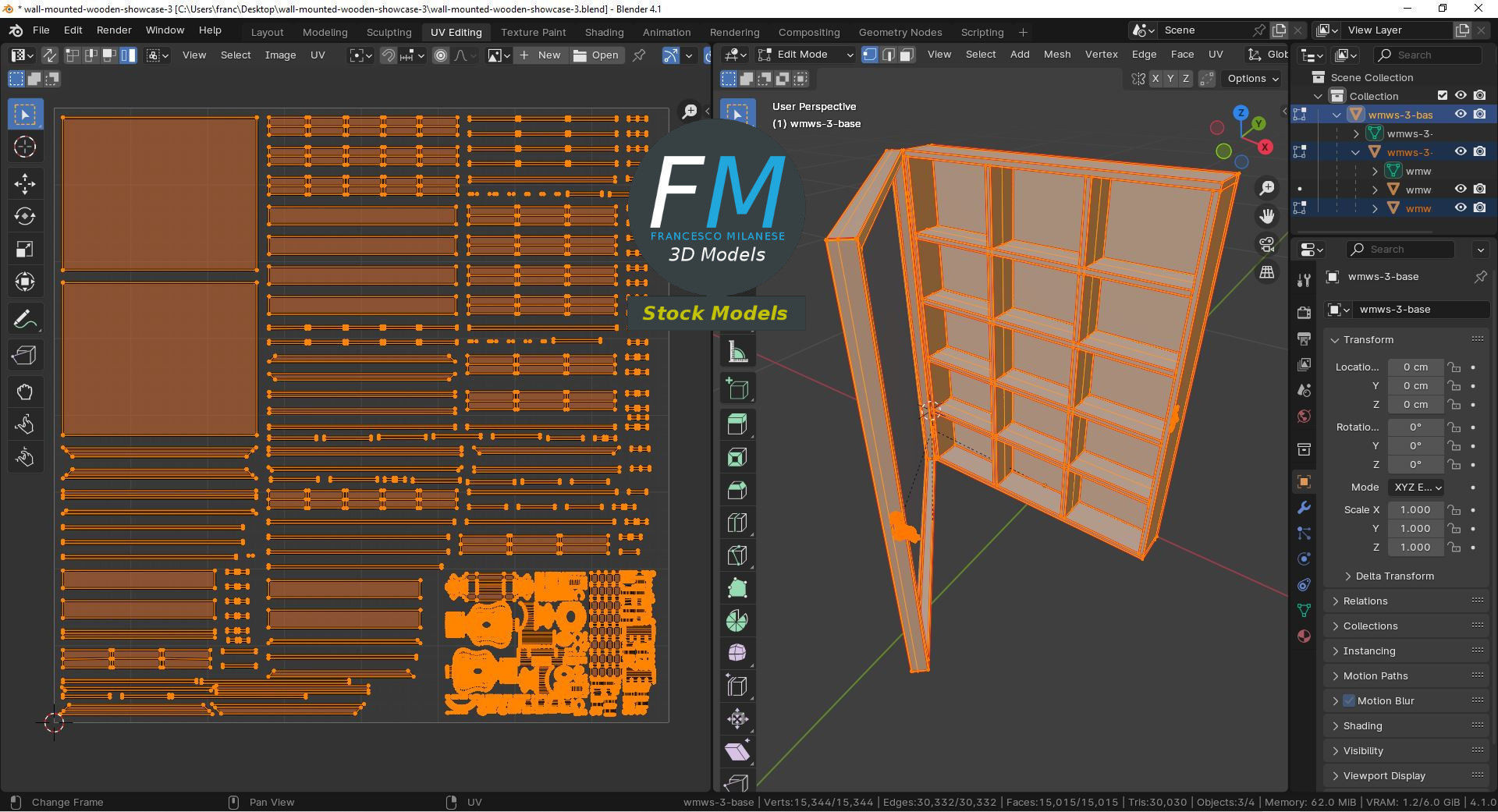 Wall mounted wooden showcase 3 3D model_10