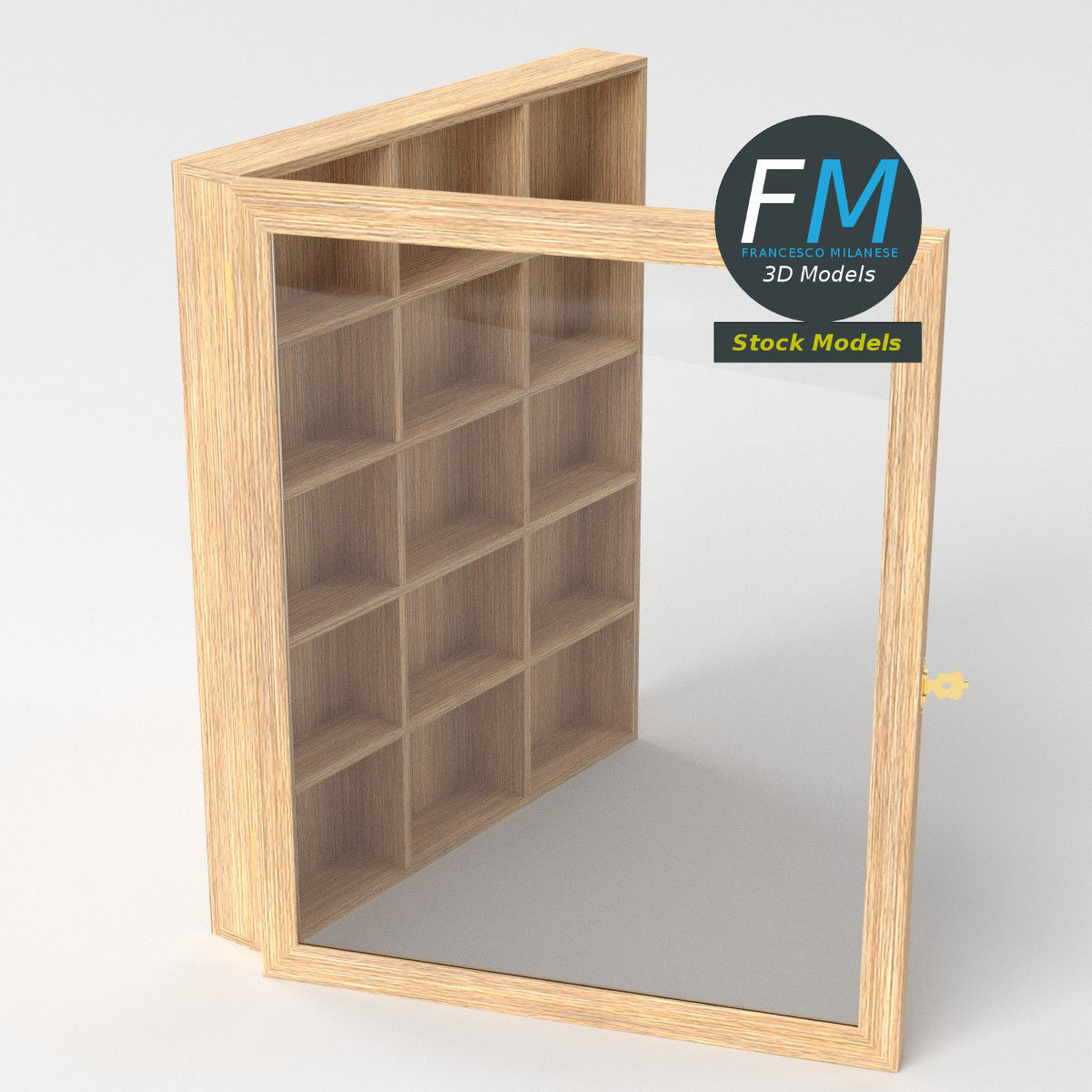 Wall mounted wooden showcase 3 3D model_5