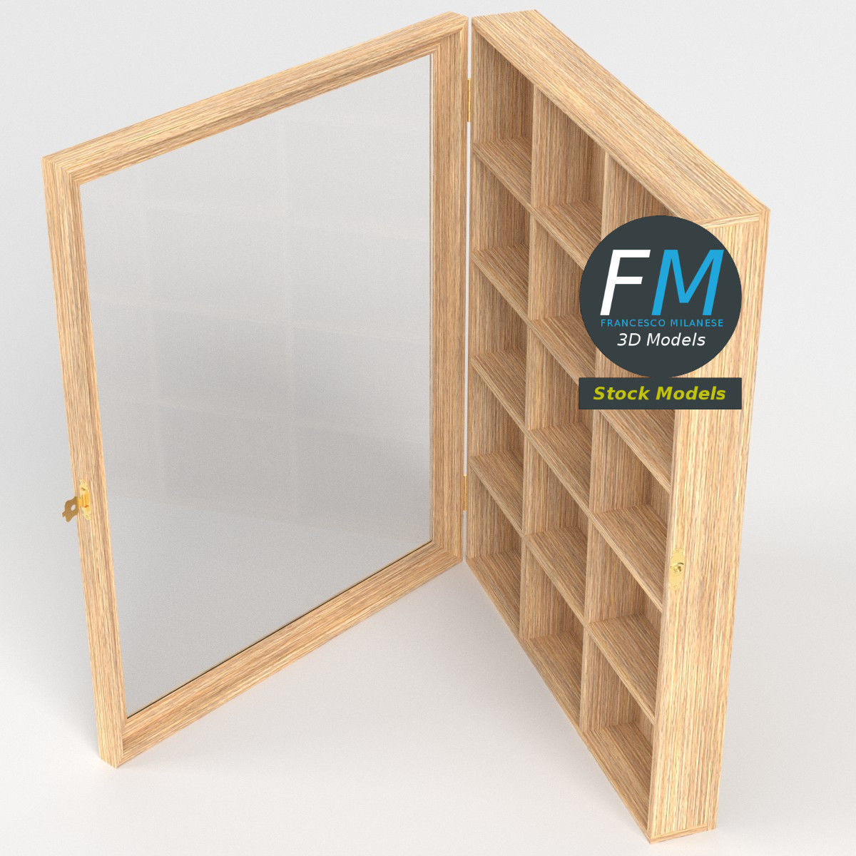 Wall mounted wooden showcase 3 3D model_2