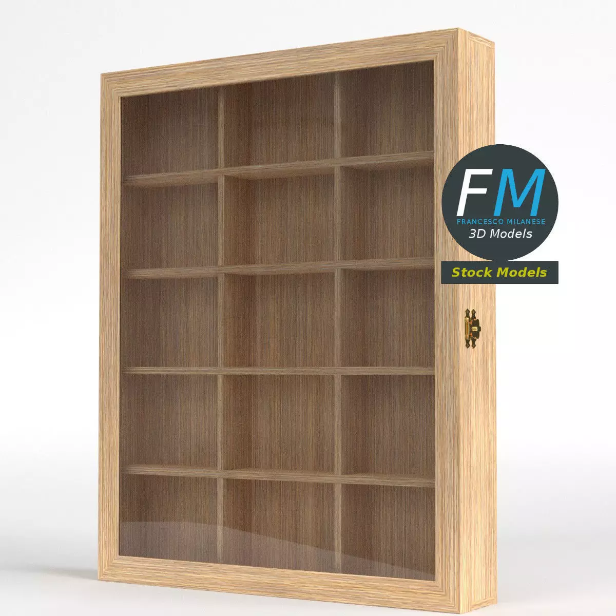 Wall mounted wooden showcase 3 3D model_0