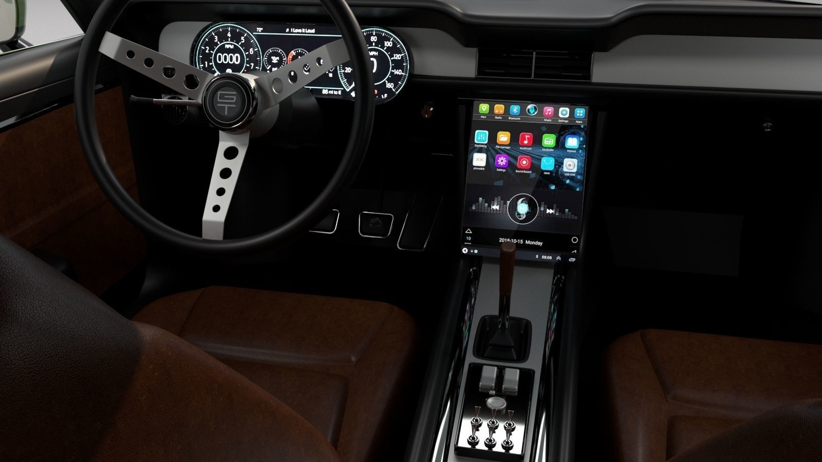 Mustang 1968 Custom High Poly and Low Poly 3D model_14