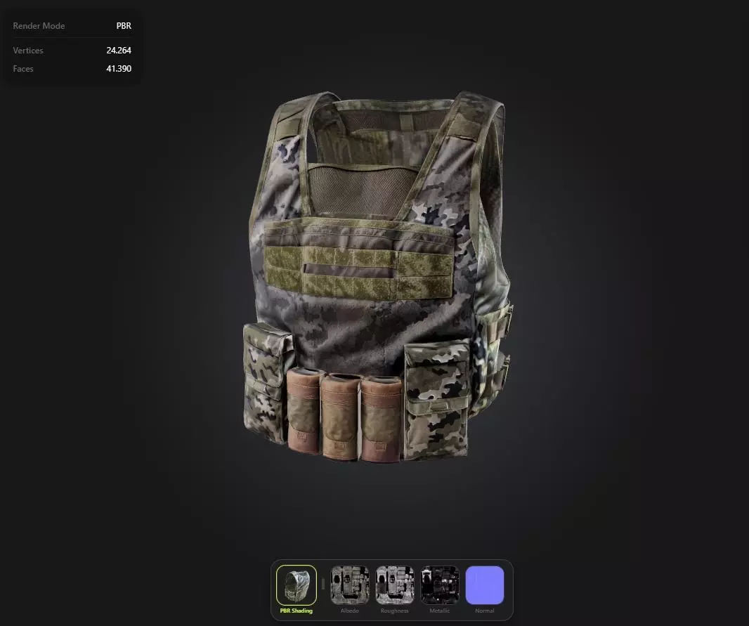 camo Military Vest game ready UE5 PBR Low-poly 3D model