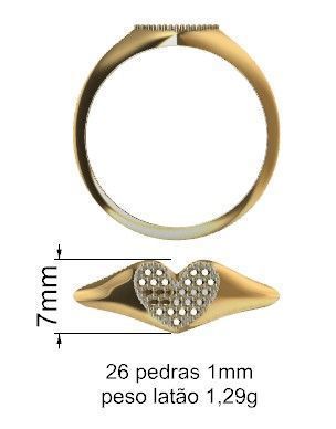 Anel Coracao Cravejado 3D print model_2