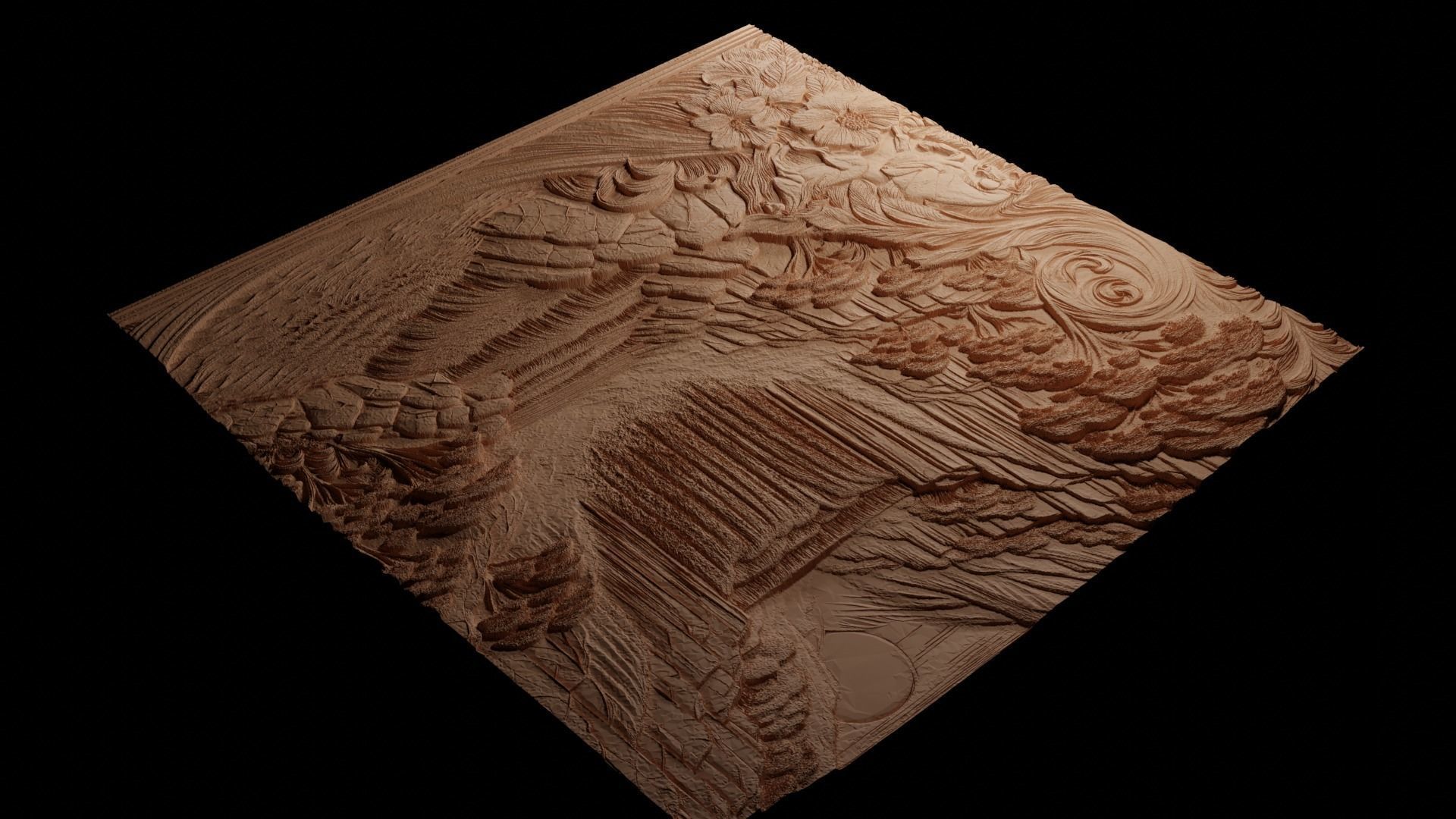 Waterfall CNC 3d Print High Relief Sand Casting 3D print model_3