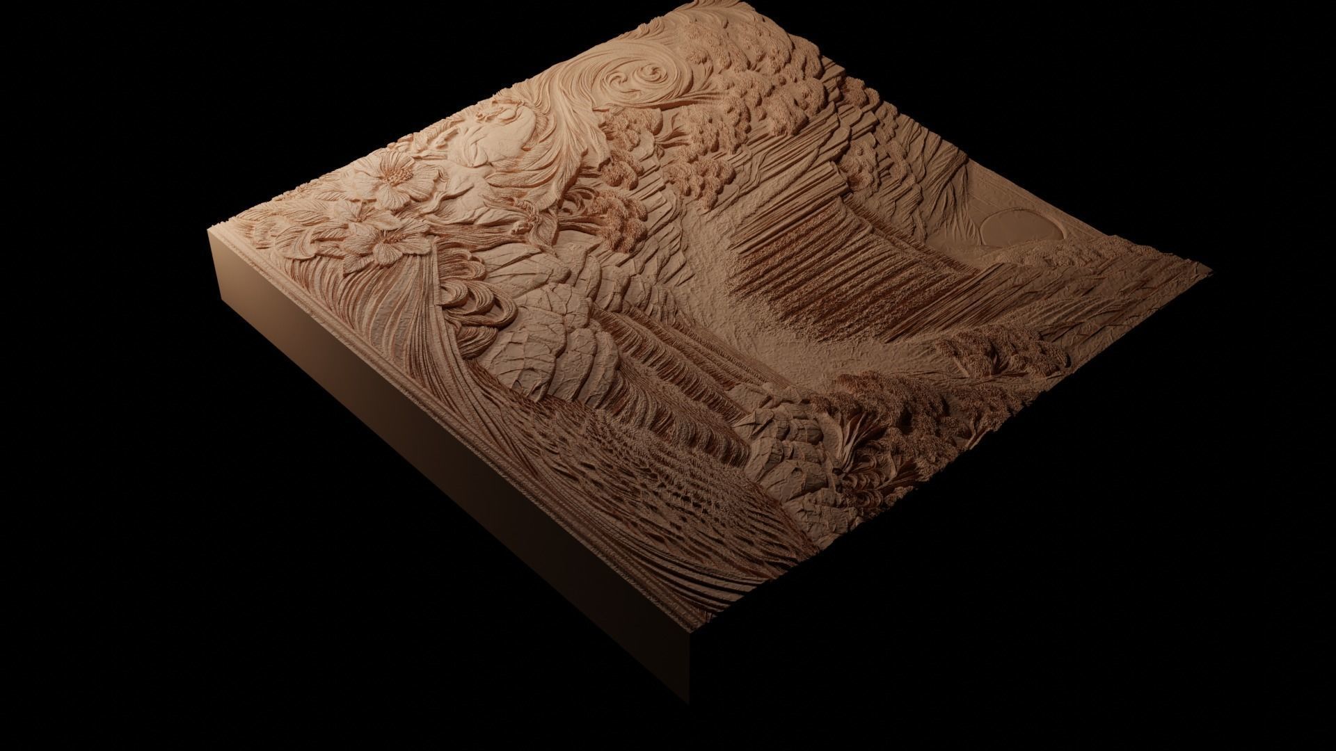 Waterfall CNC 3d Print High Relief Sand Casting 3D print model_1