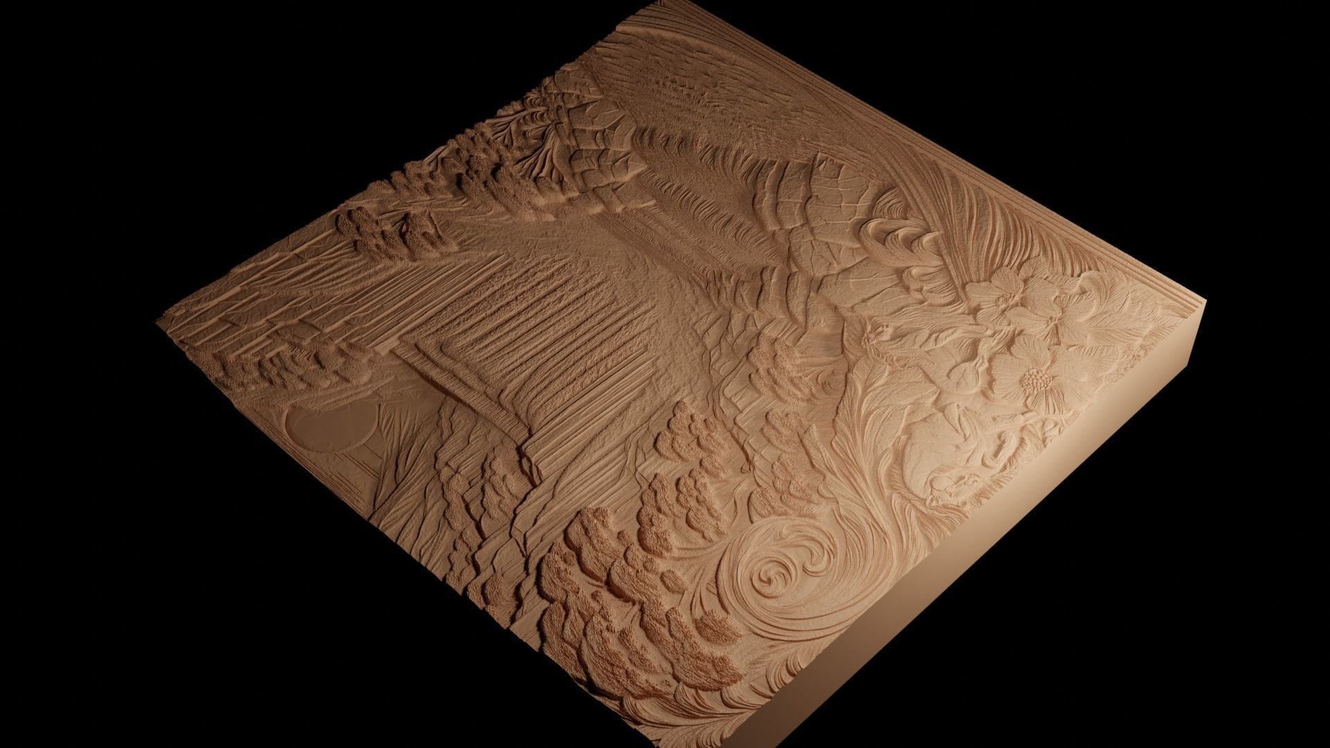 Waterfall CNC 3d Print High Relief Sand Casting 3D print model_4