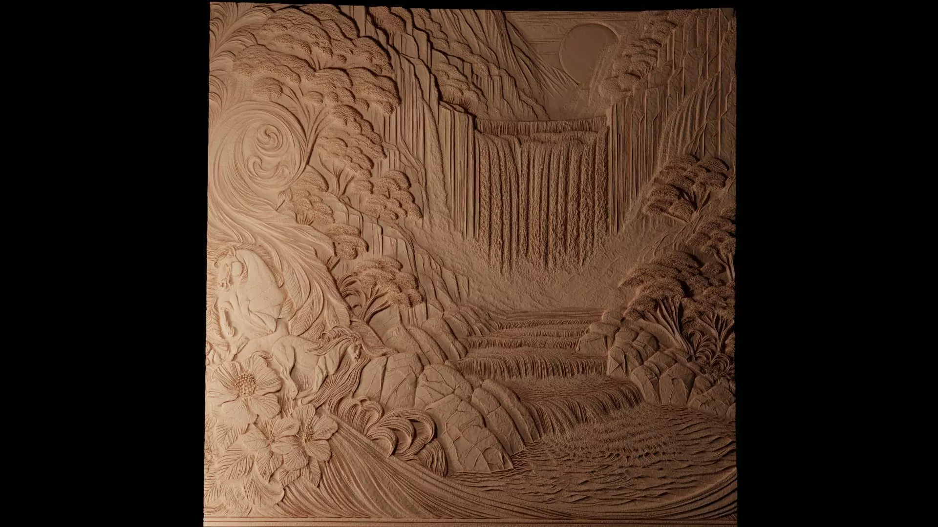 Waterfall CNC 3d Print High Relief Sand Casting 3D print model_0