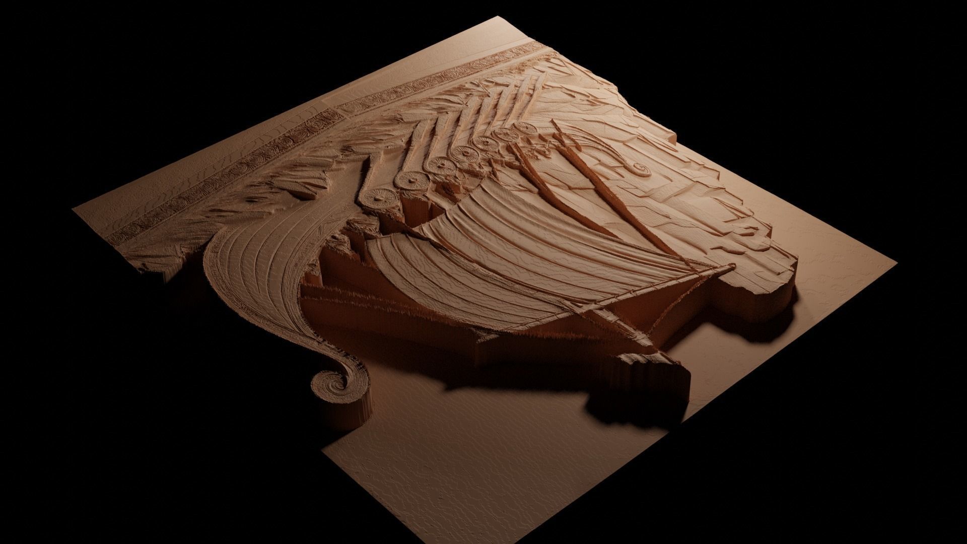 Viking Ship CNC 3d Print High Relief Sand Casting 3D print model_3