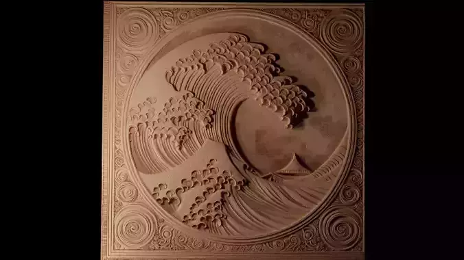 Tsunami Wave CNC 3d Print High Relief Sand Casting 3D print model