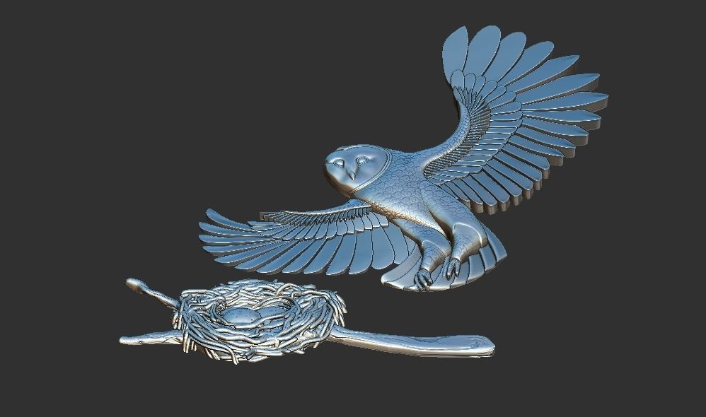 Owl nest eggs relief 3d printable model cnc 3D print model_1