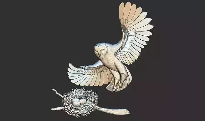 Owl nest eggs relief 3d printable model cnc 3D print model