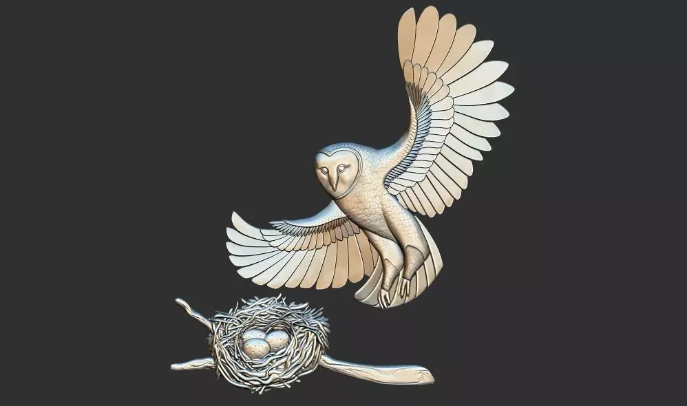 Owl nest eggs relief 3d printable model cnc 3D print model_0