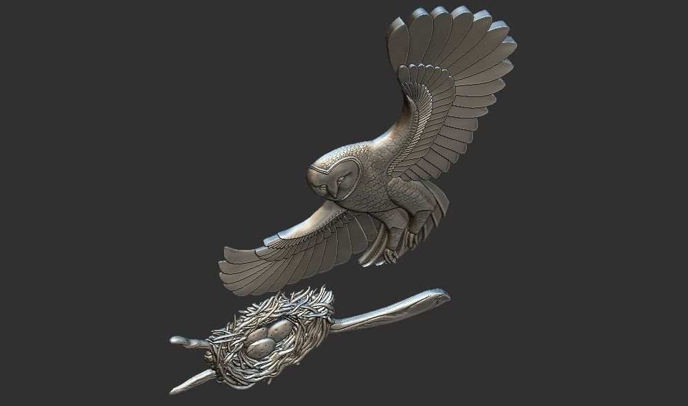 Owl nest eggs relief 3d printable model cnc 3D print model_5