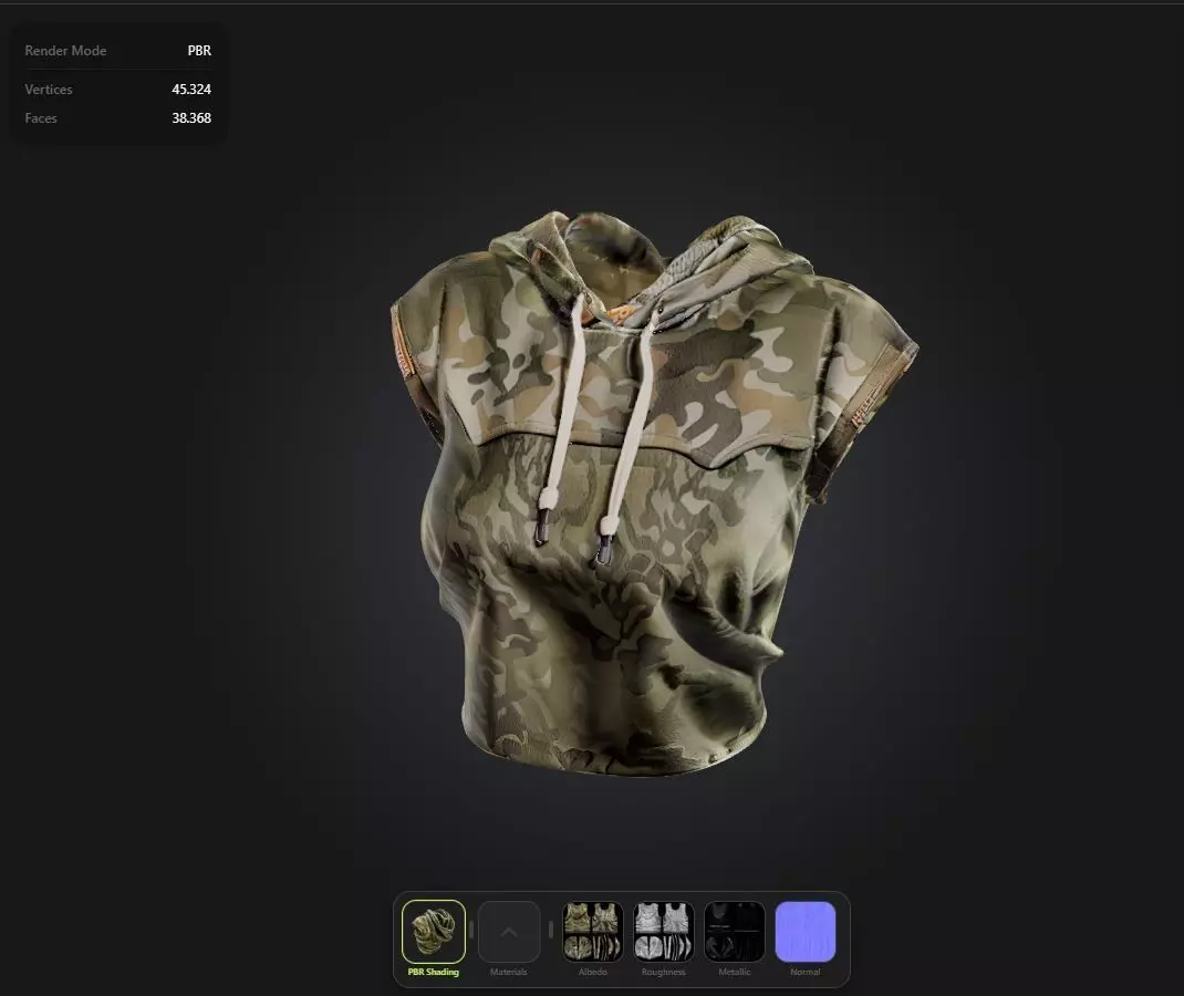 Hooded military top game ready UE5 Low-poly 3D model