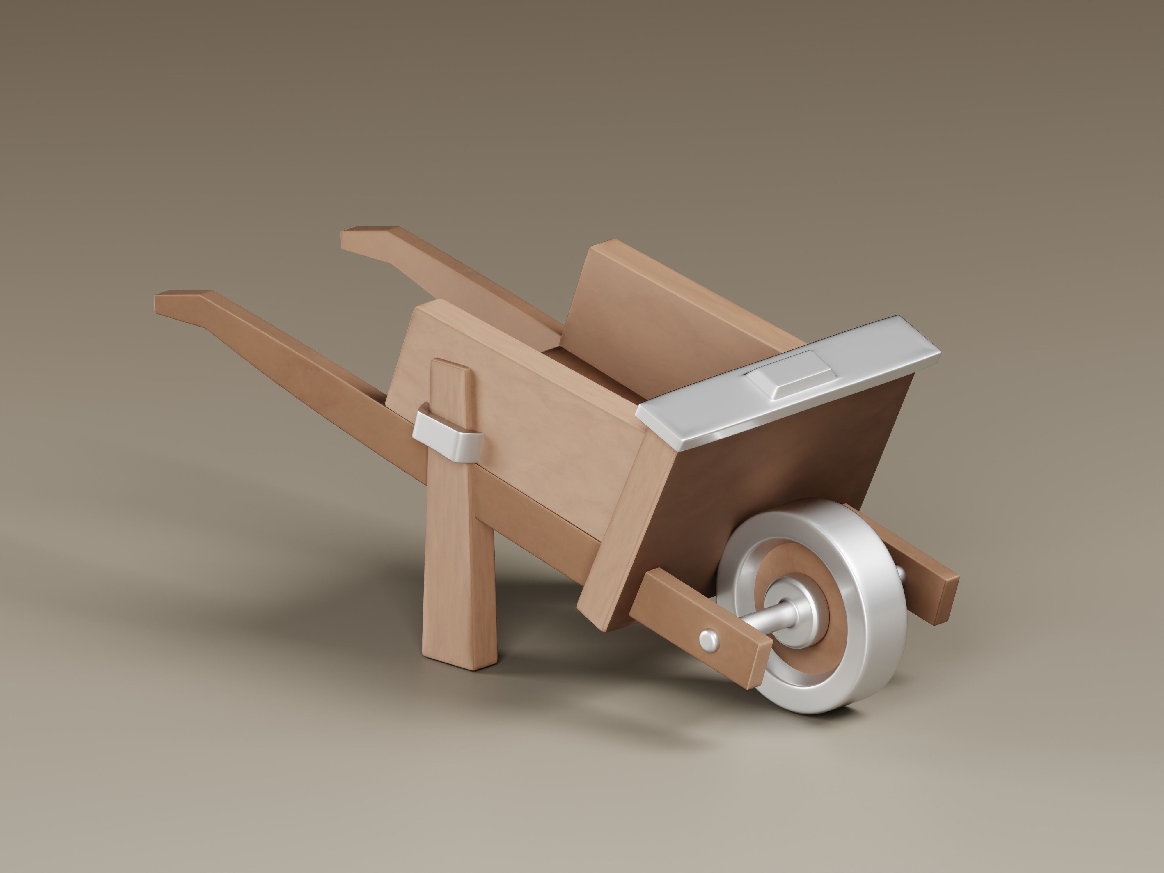 Stylized Wooden Wheelbarrow 3D Model Low-poly 3D model_6