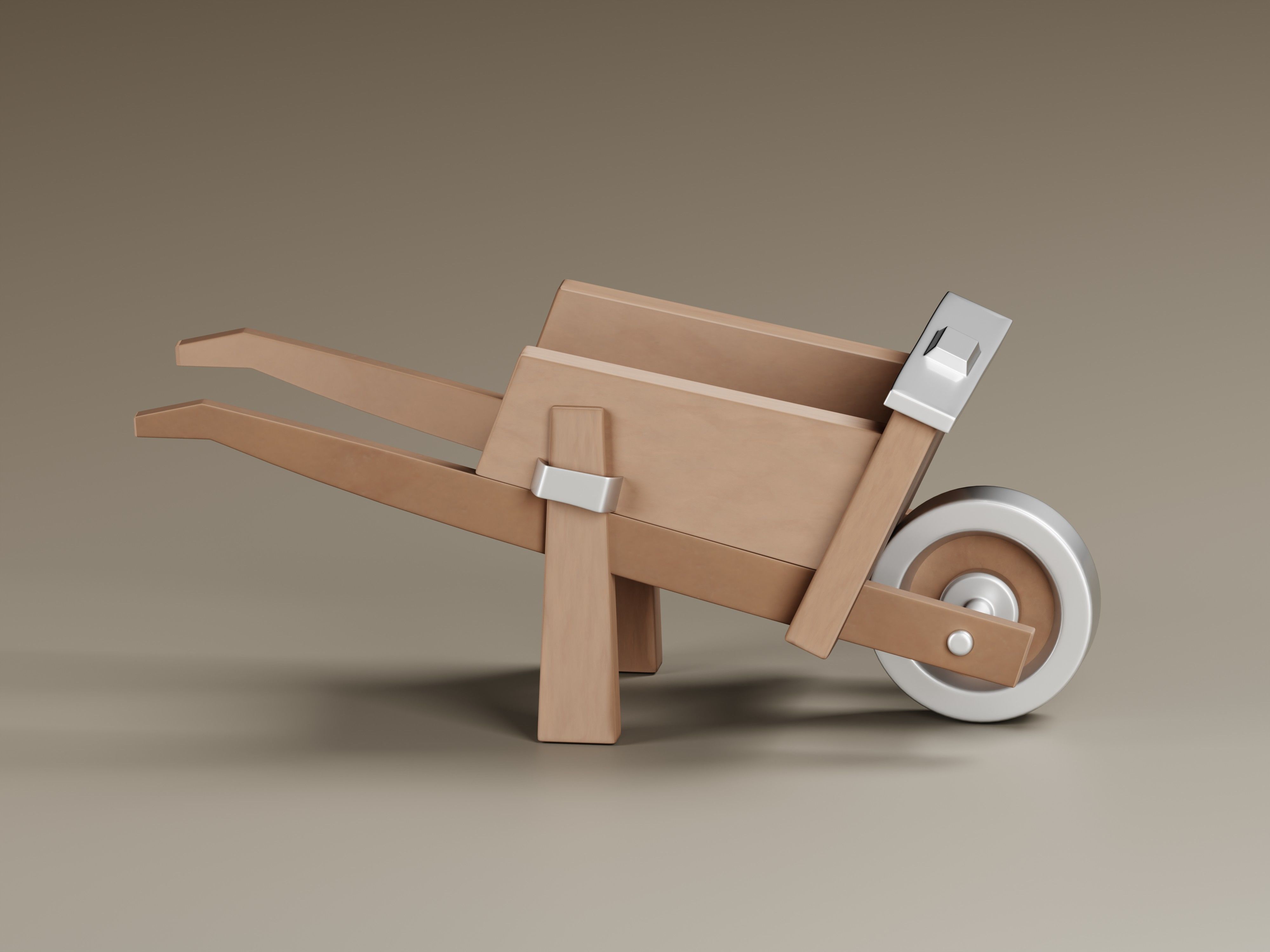 Stylized Wooden Wheelbarrow 3D Model Low-poly 3D model_5
