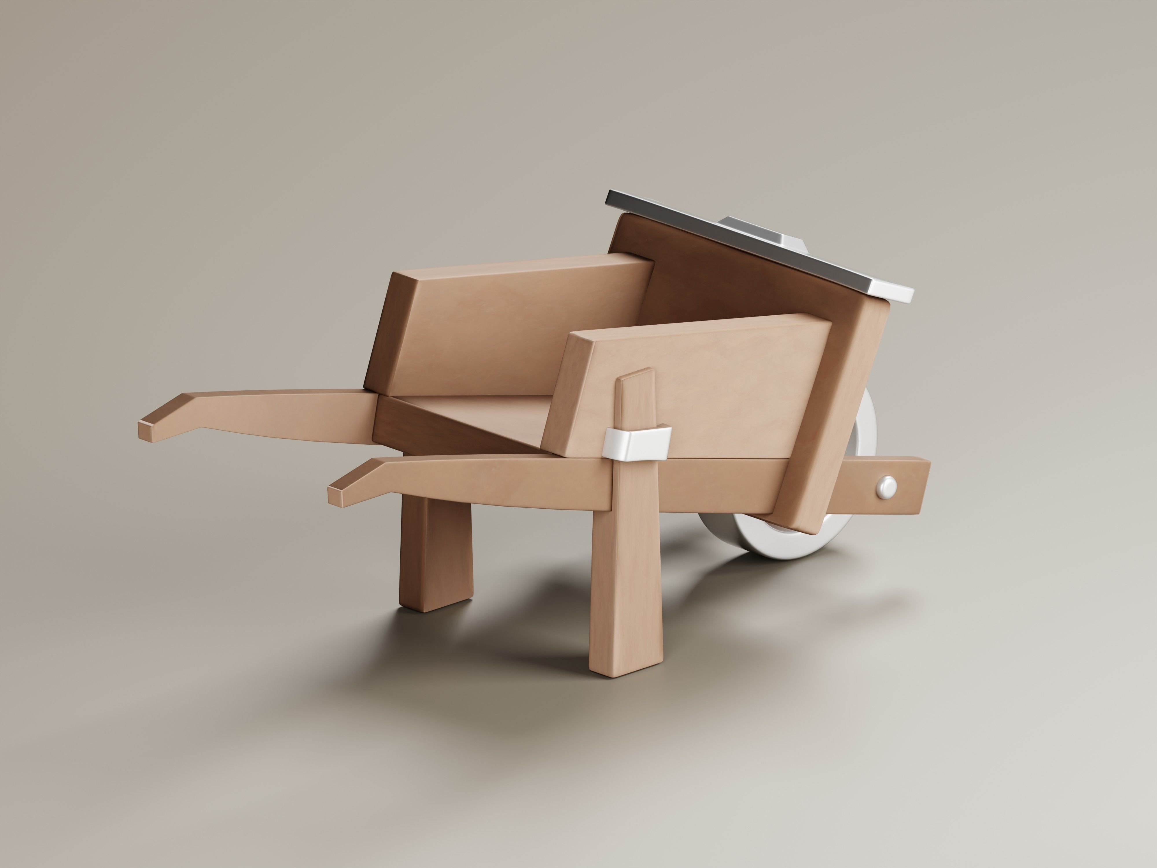 Stylized Wooden Wheelbarrow 3D Model Low-poly 3D model_4