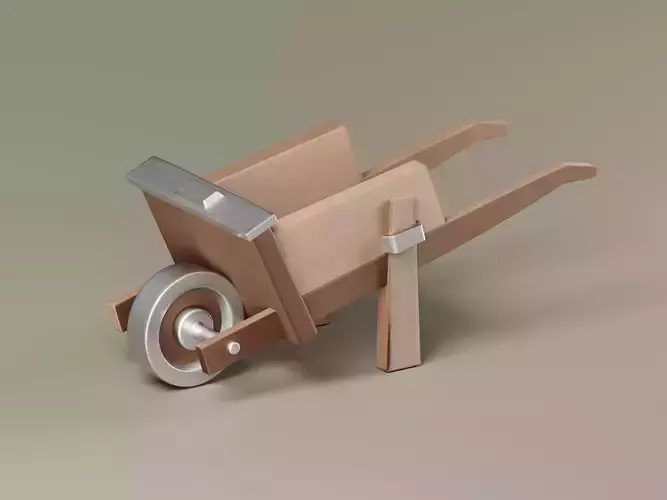 Stylized Wooden Wheelbarrow 3D Model