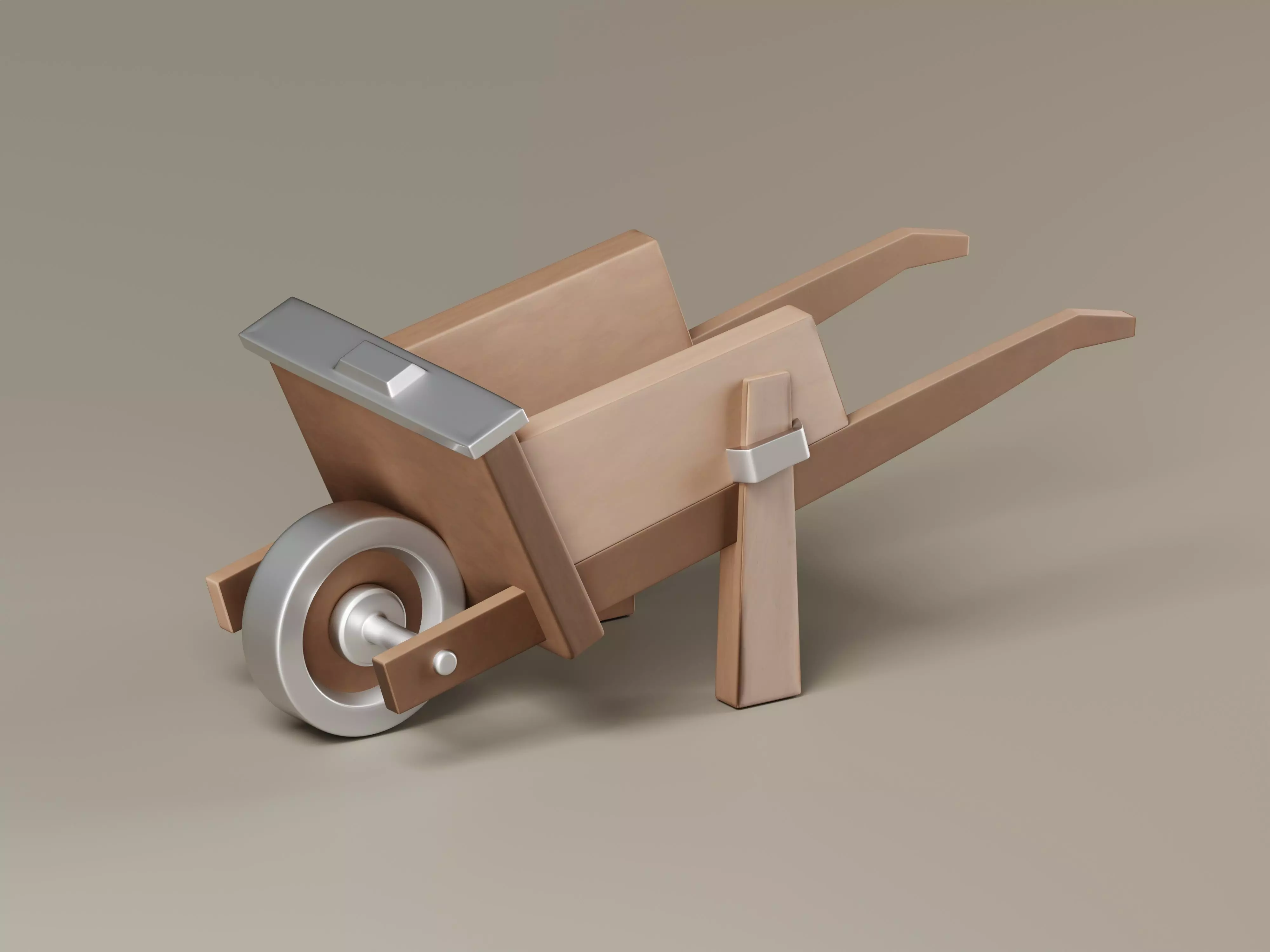 Stylized Wooden Wheelbarrow 3D Model Low-poly 3D model_0