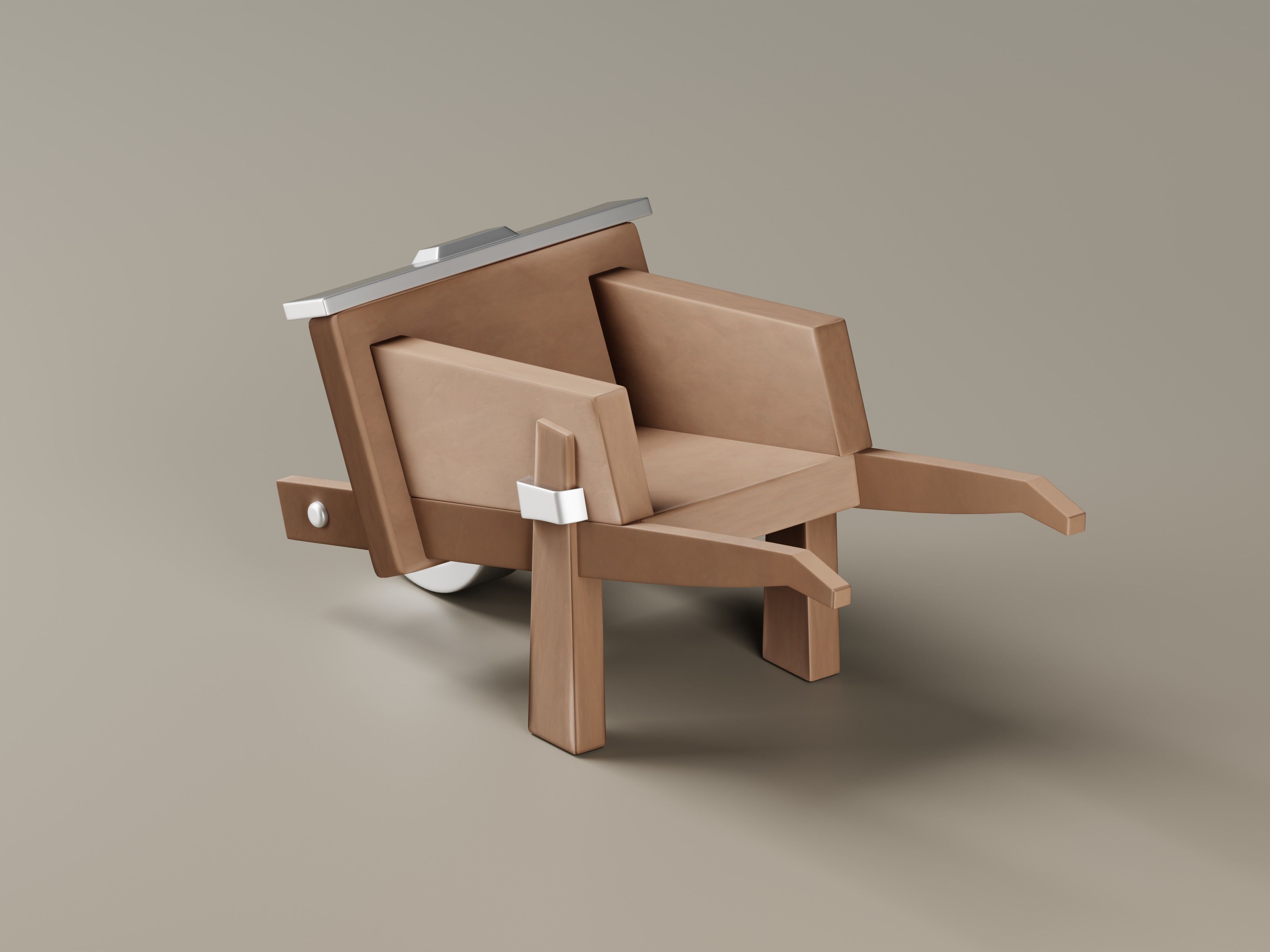 Stylized Wooden Wheelbarrow 3D Model Low-poly 3D model_3